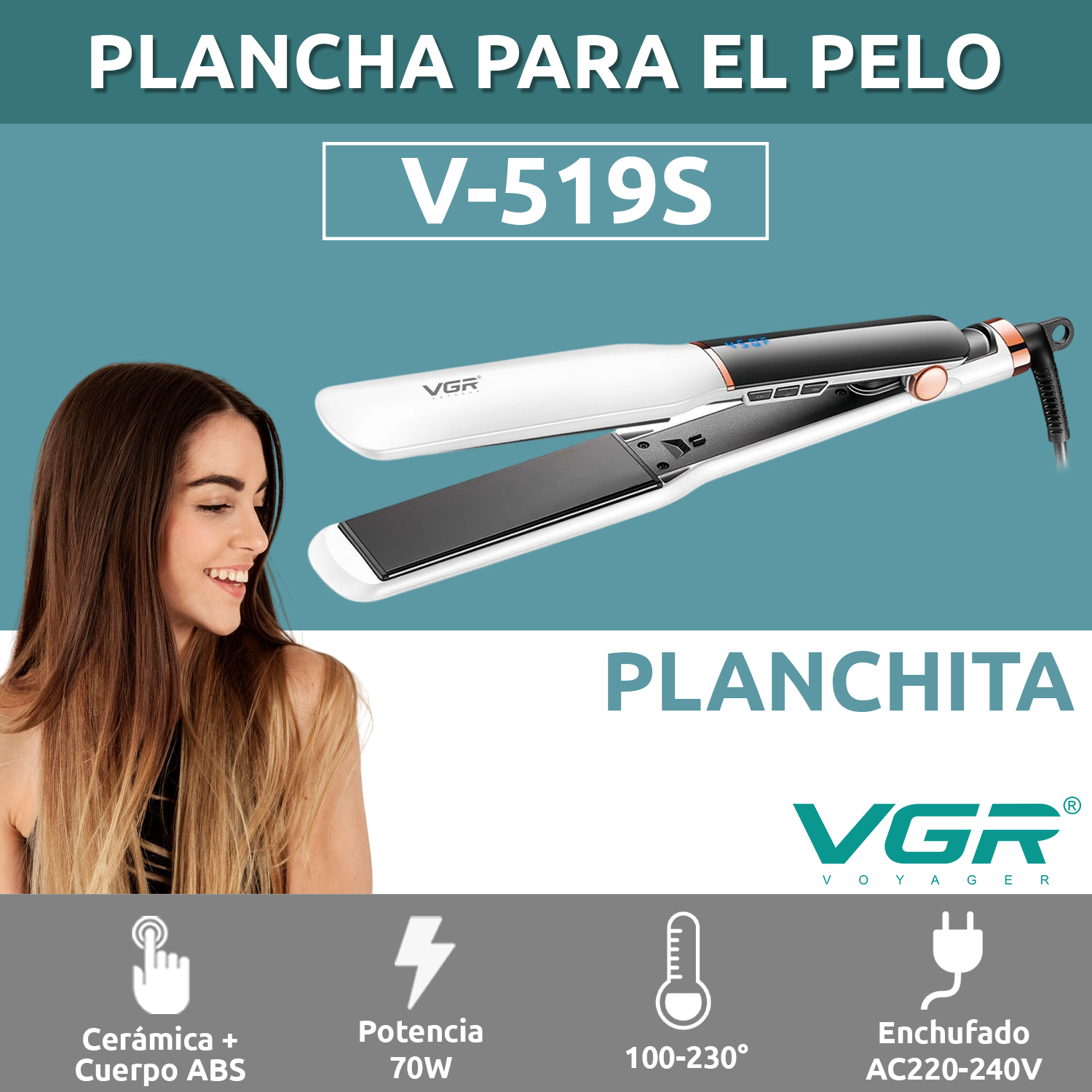 Planchita De Pelo Profesional VGR V-519S Cerámica 230°C Color Blanco - Image 2
