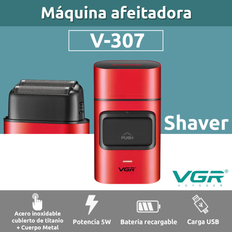 Alternative view of Maquina Corta Pelo Rasuradora Titanio Recargable VGR V-307 Color Rojo