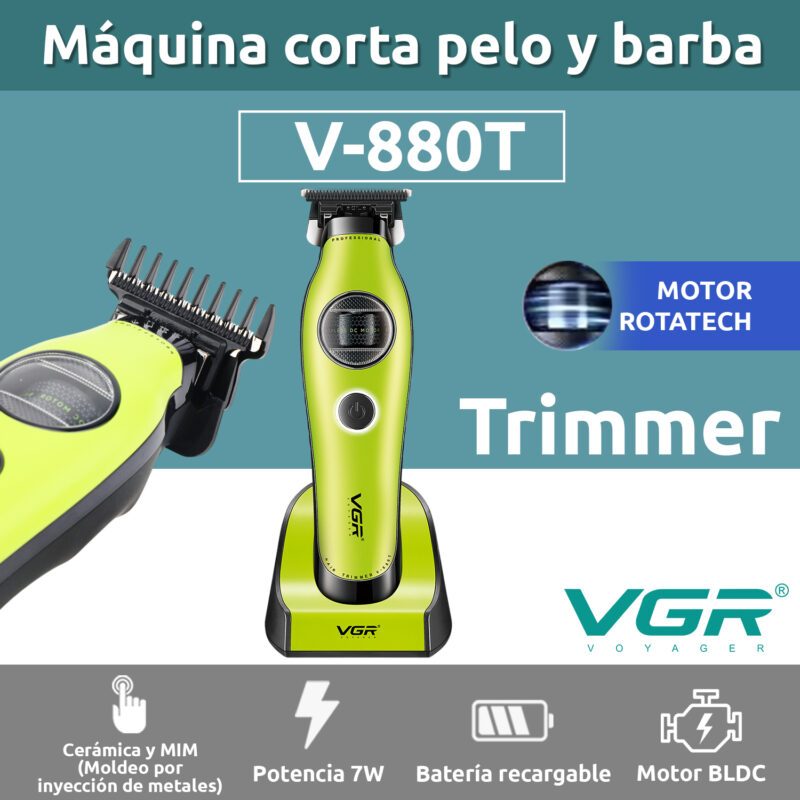 Alternative view of Maquina de cortar Pelo Patillera Trimmer Vgr V-880t Rotatech Bldc 7200RPM Color Verde