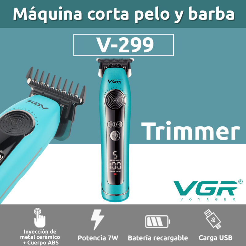 Alternative view of Cortadora Pelo VGR V-299 Pro 9000RPM Cuchilla Alta Precisión Color Verde