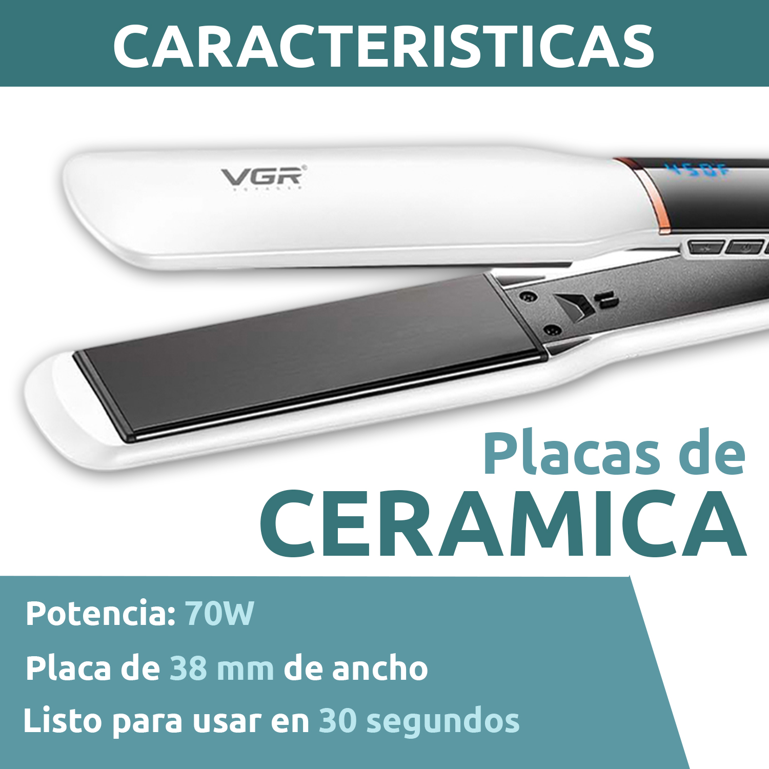 Planchita De Pelo Profesional VGR V-519S Cerámica 230°C Color Blanco - Image 3