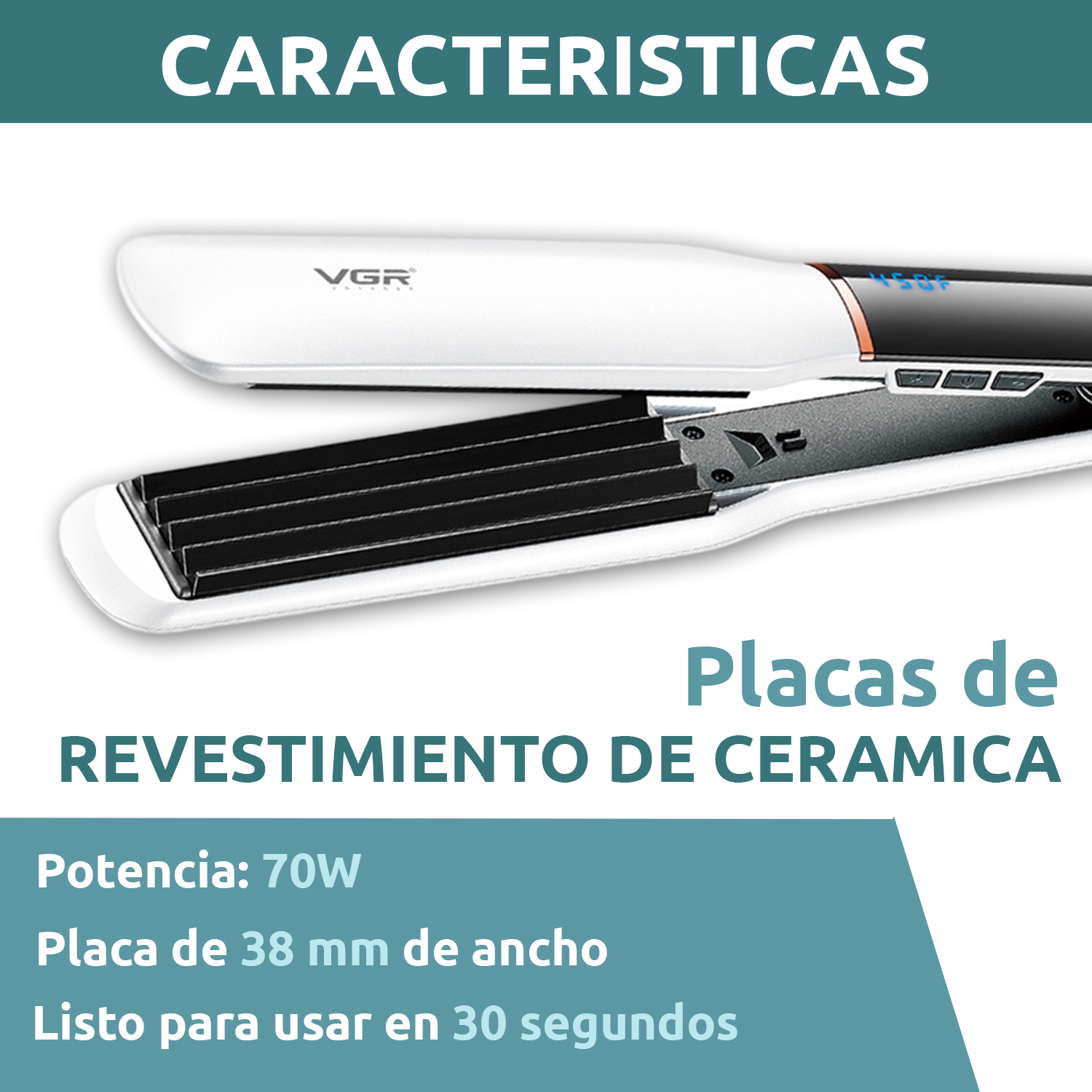 Planchita Rizadora Profesional Pelo VGR V-519C 7 Niveles Color Blanco - Image 5