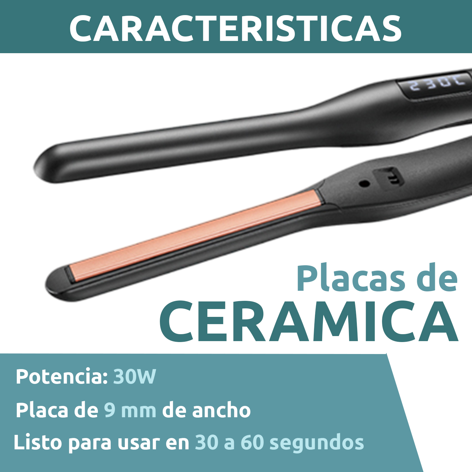 Planchita Mini Pelo Lacio Bucle Corto VGR V-523 Cerámica Color Negro - Image 4