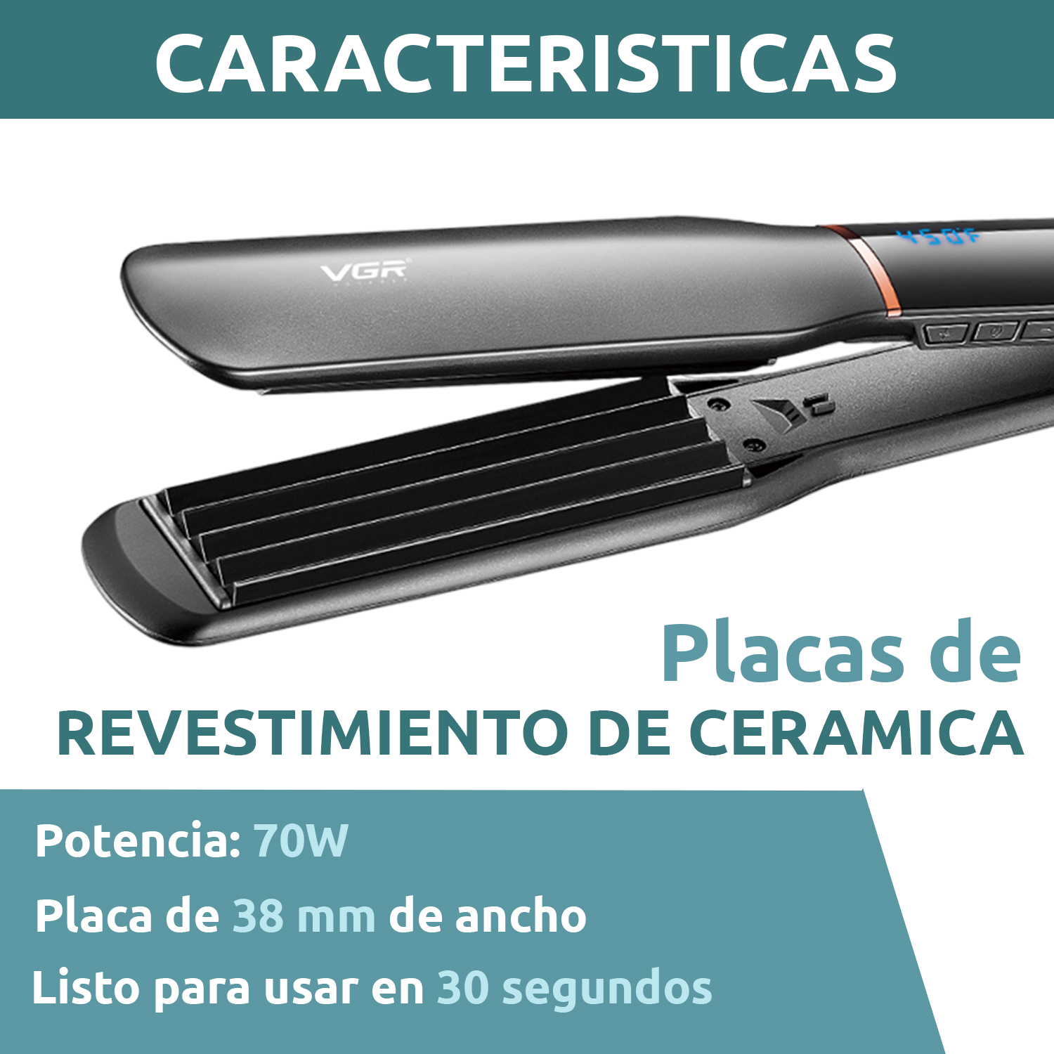 Planchita Rizadora Profesional Pelo VGR V-519C 7 Niveles Color Negro - Image 4