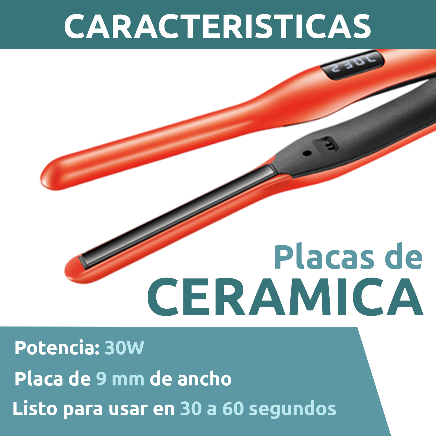 Planchita Mini Pelo Lacio Bucle Corto VGR V-523 Cerámica Color Rojo - Image 4