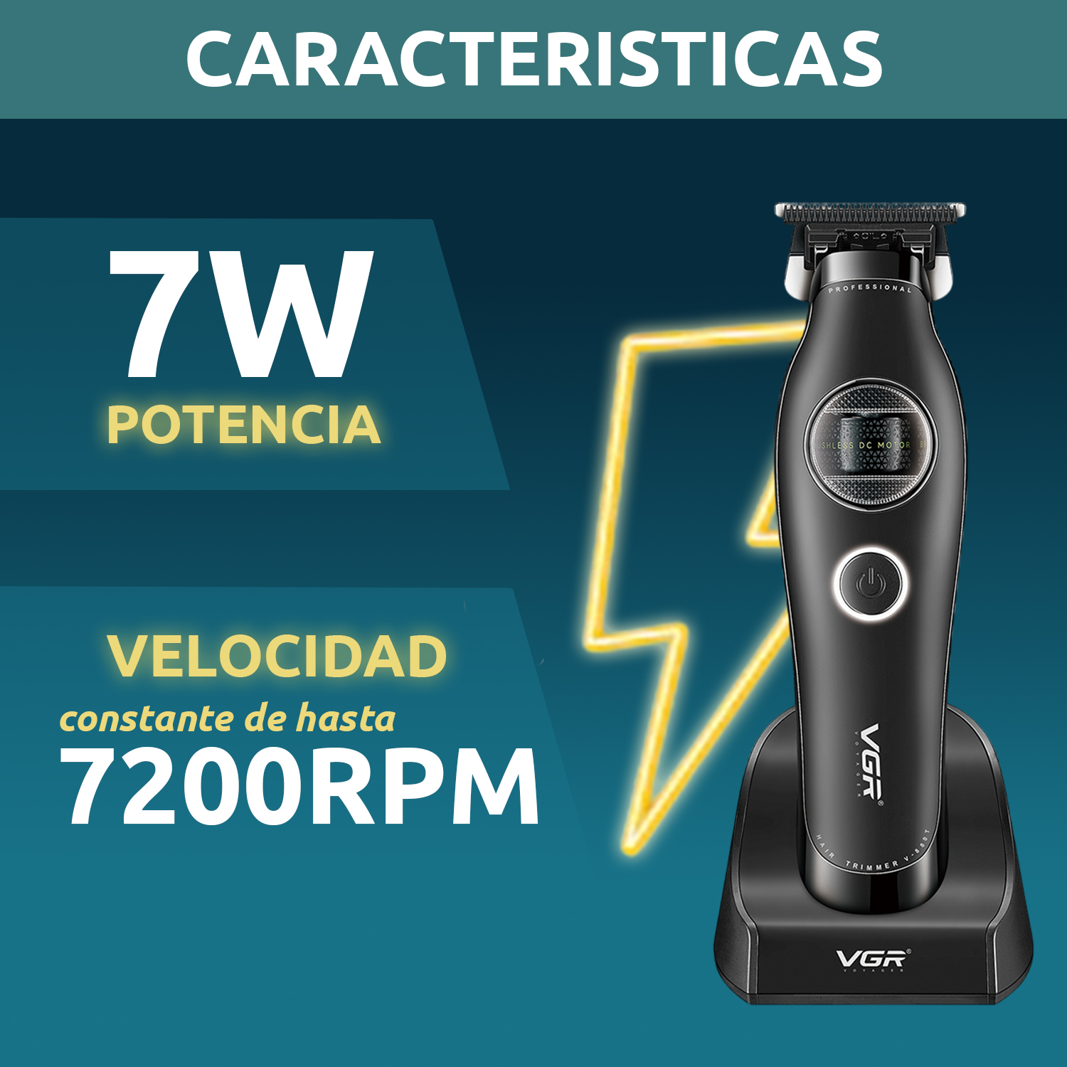 Maquina de cortar Pelo Patillera Trimmer Vgr V-880t Rotatech Bldc 7200RPM Color Negro - Image 4