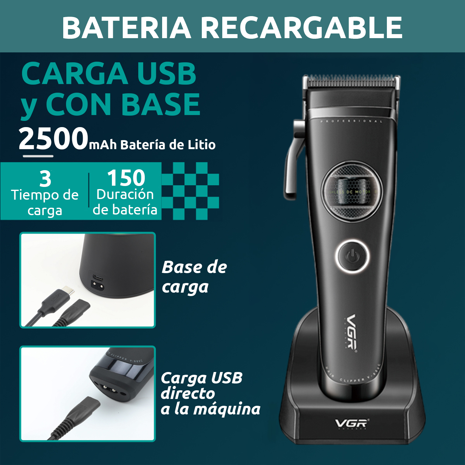 Máquina Cortar Pelo Vgr V-880c Cerámica Motor Rotatech Bldc 7200rpm Color Negro - Image 5