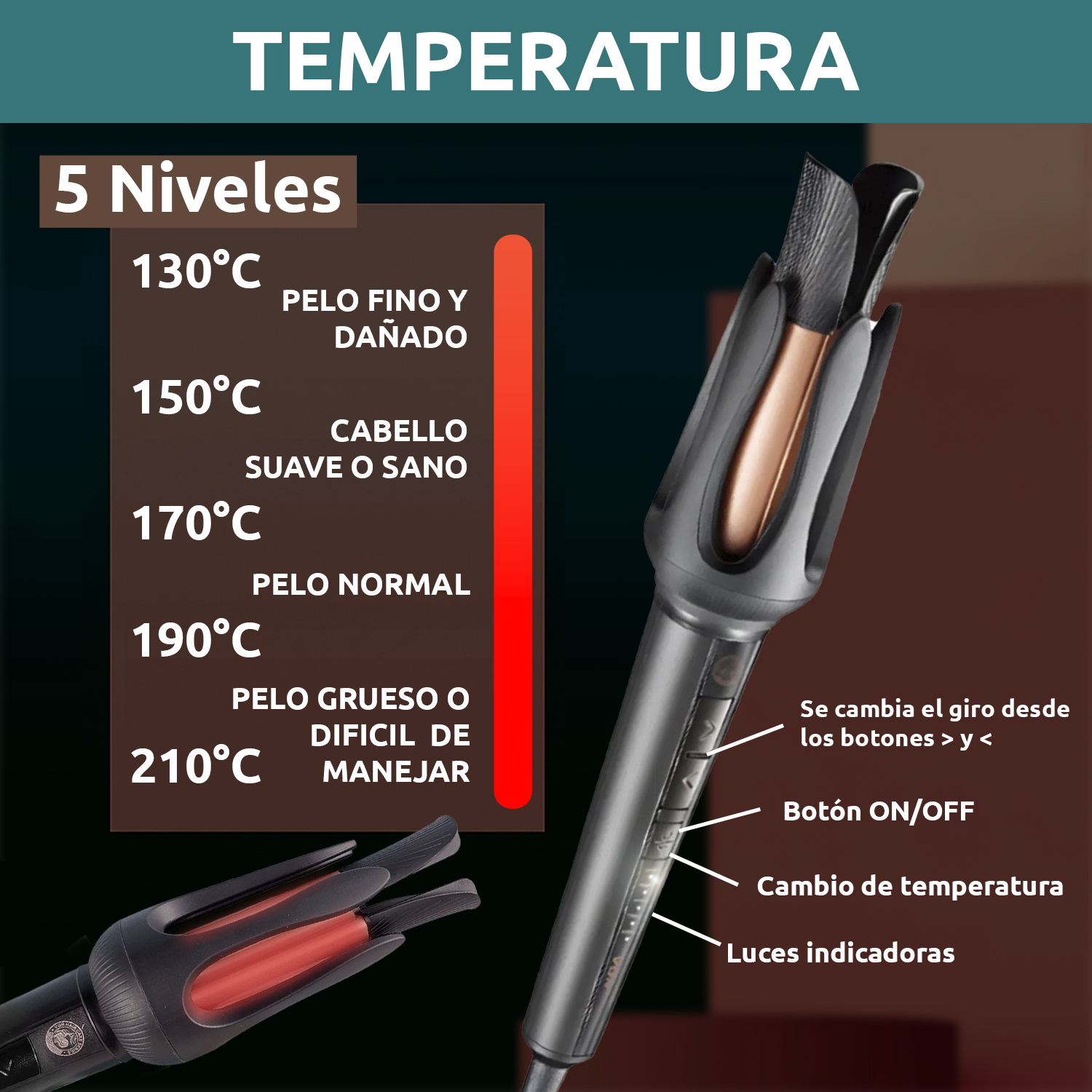 Buclera Automatica Profesional Para Cabello Rulos VGR V-581 210°C Color Negro - Image 5