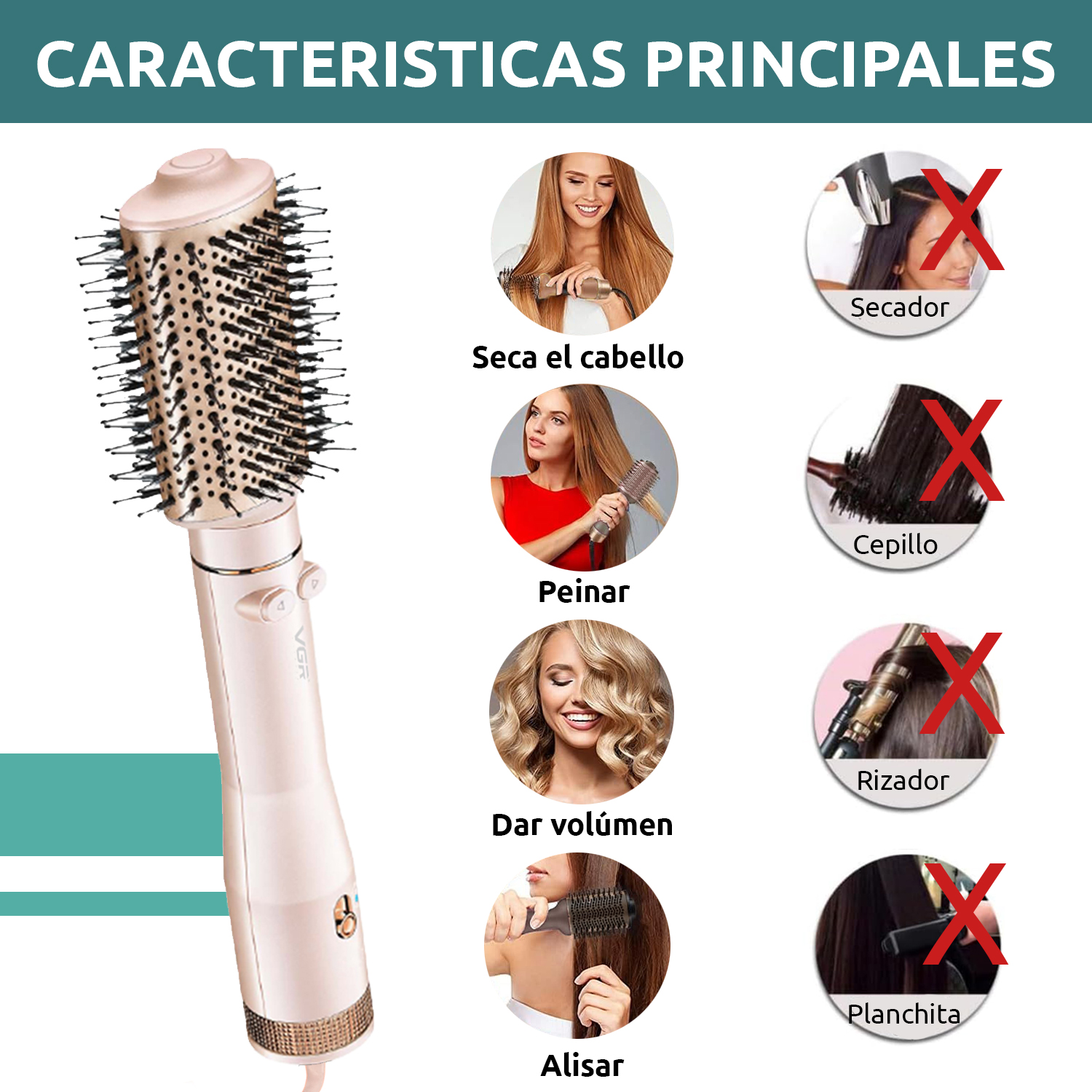 Cepillo Secador Cabello Giratorio VGR V-494 2 Velocidades Color Rosa - Image 5