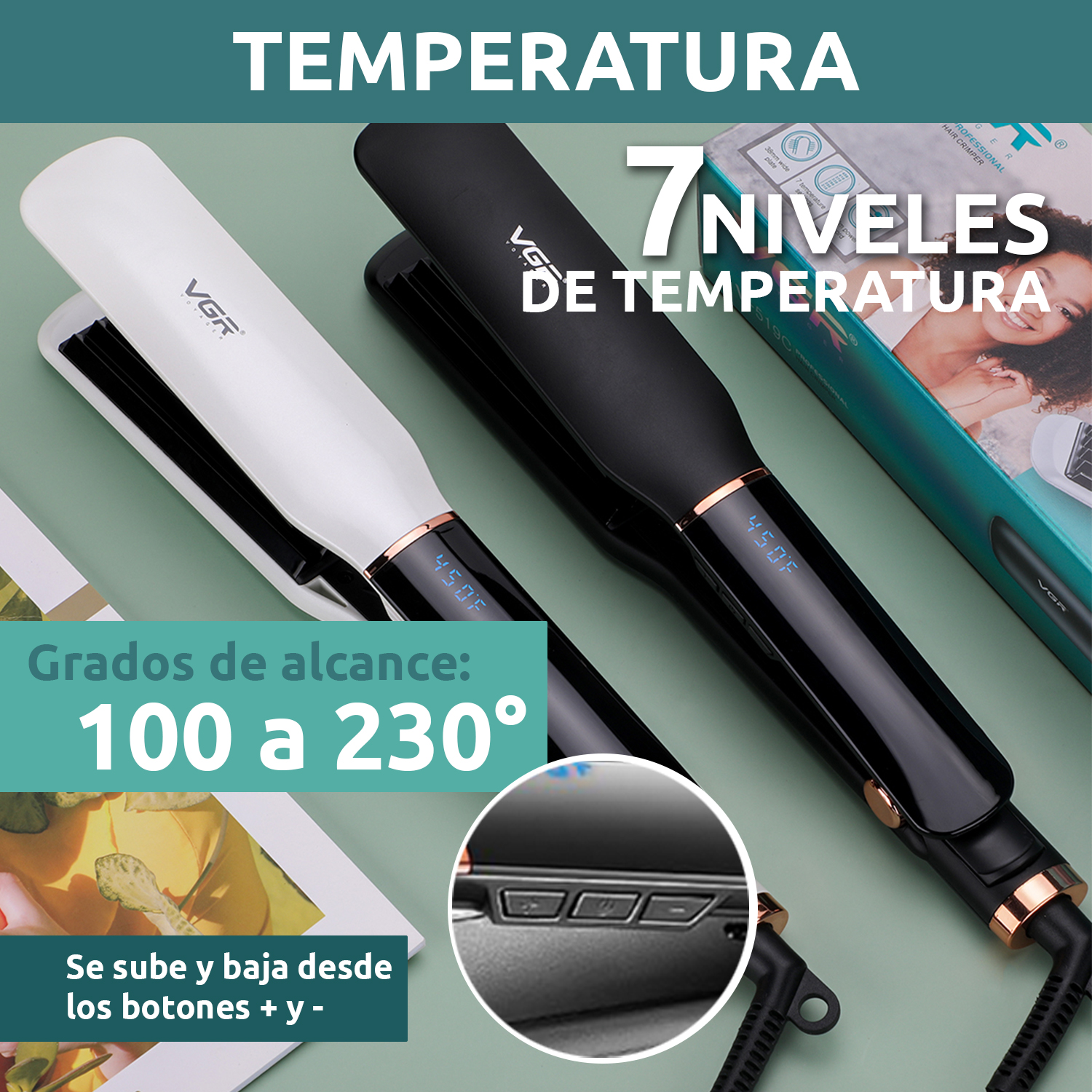 Planchita Rizadora Profesional Pelo VGR V-519C 7 Niveles Color Negro - Image 3