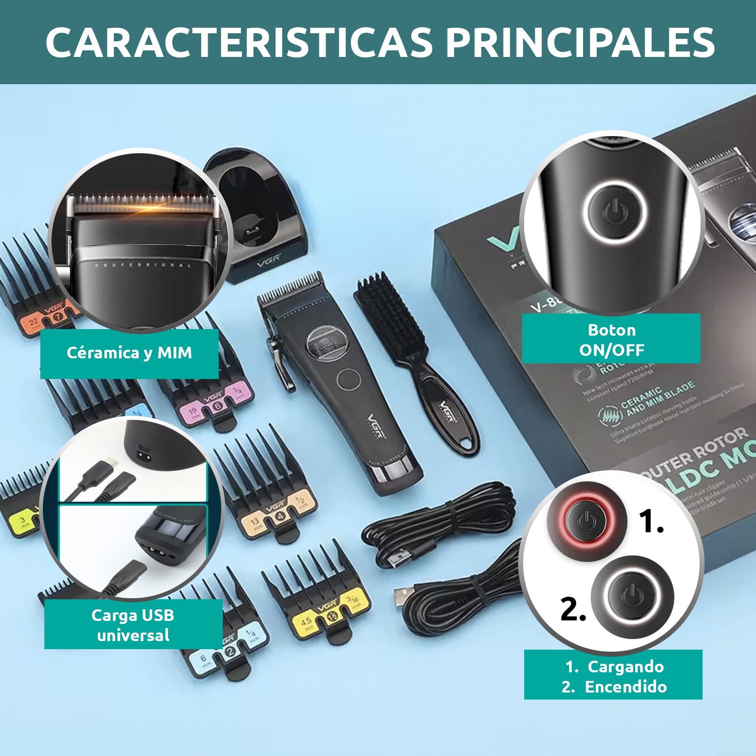 Máquina Cortar Pelo Vgr V-880c Cerámica Motor Rotatech Bldc 7200rpm Color Negro - Image 7