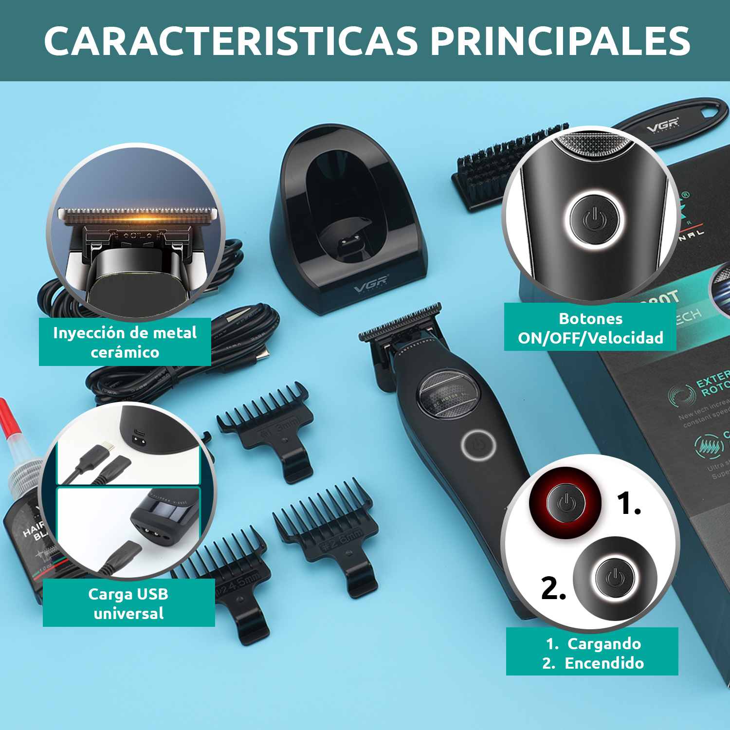 Maquina de cortar Pelo Patillera Trimmer Vgr V-880t Rotatech Bldc 7200RPM Color Negro - Image 7