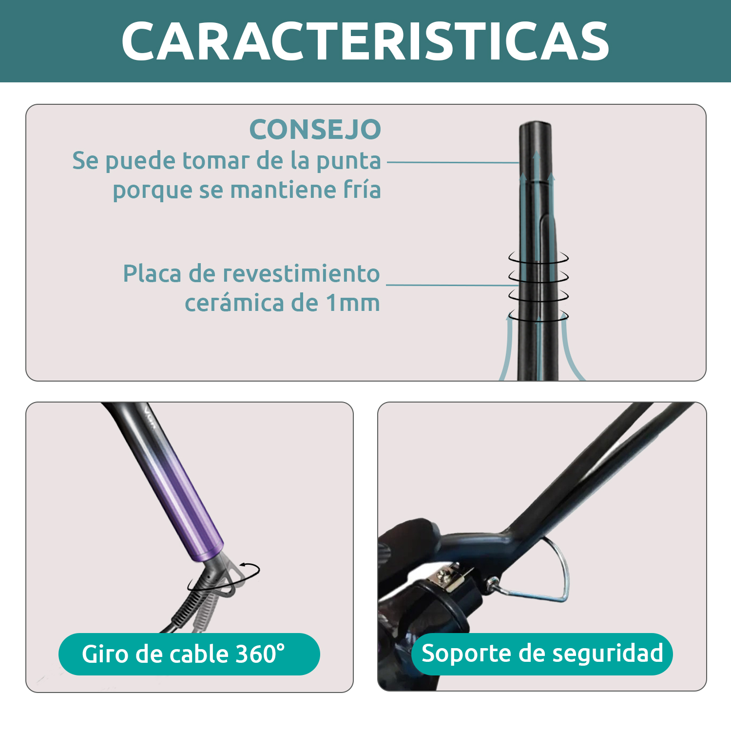 Rizador Buclera VGR V-573 Cerámica Pro 200°C 7 Niveles Led Color Violeta - Image 6