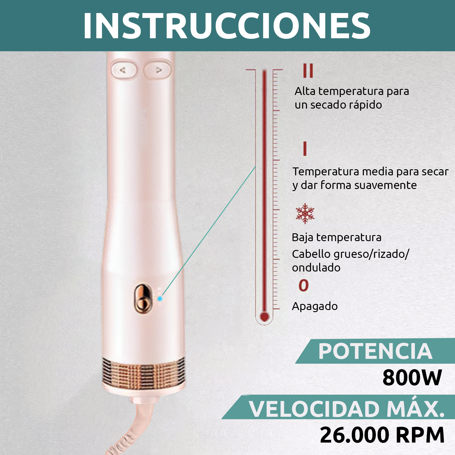 Cepillo Secador Cabello Giratorio VGR V-494 2 Velocidades Color Rosa - Image 3