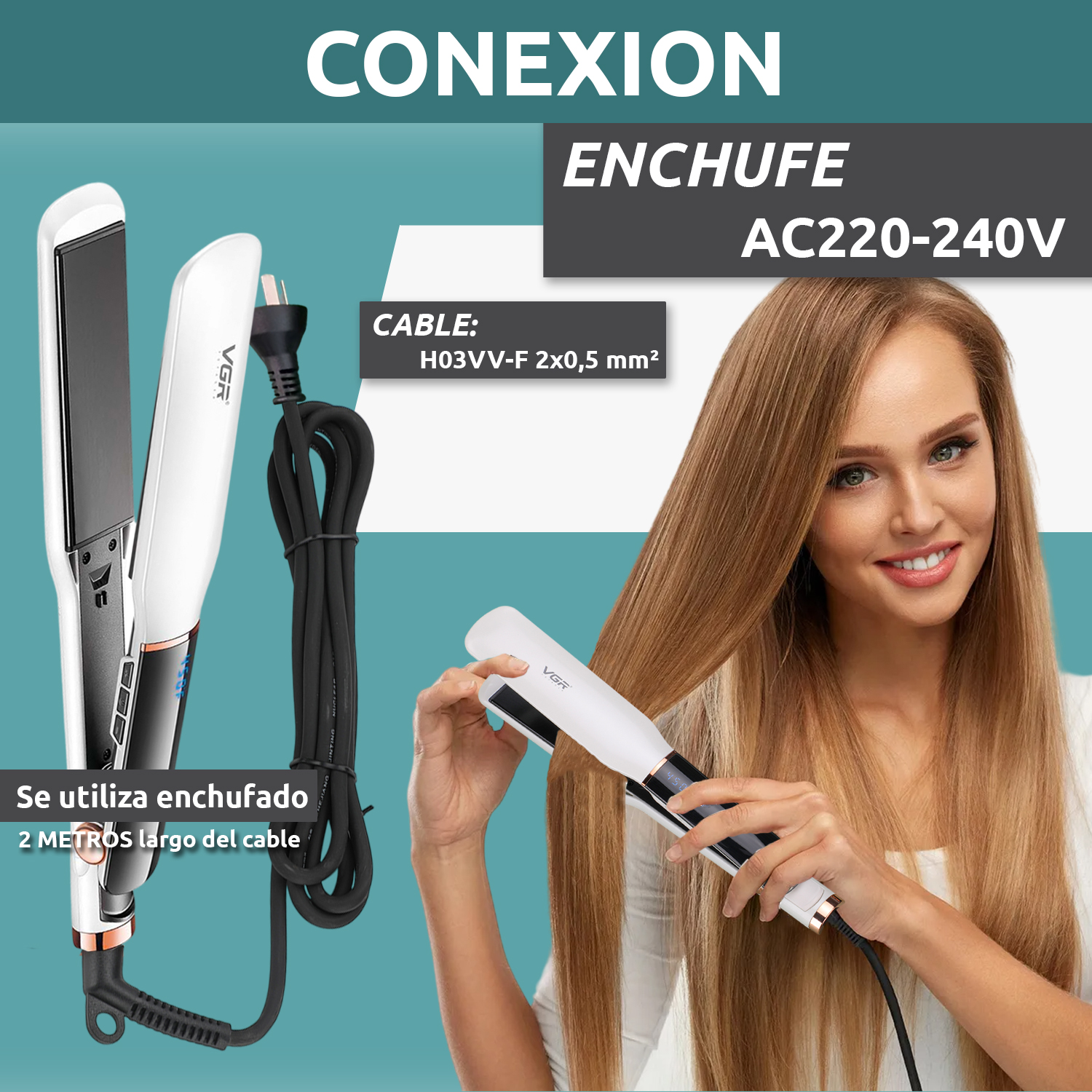 Planchita De Pelo Profesional VGR V-519S Cerámica 230°C Color Blanco - Image 7