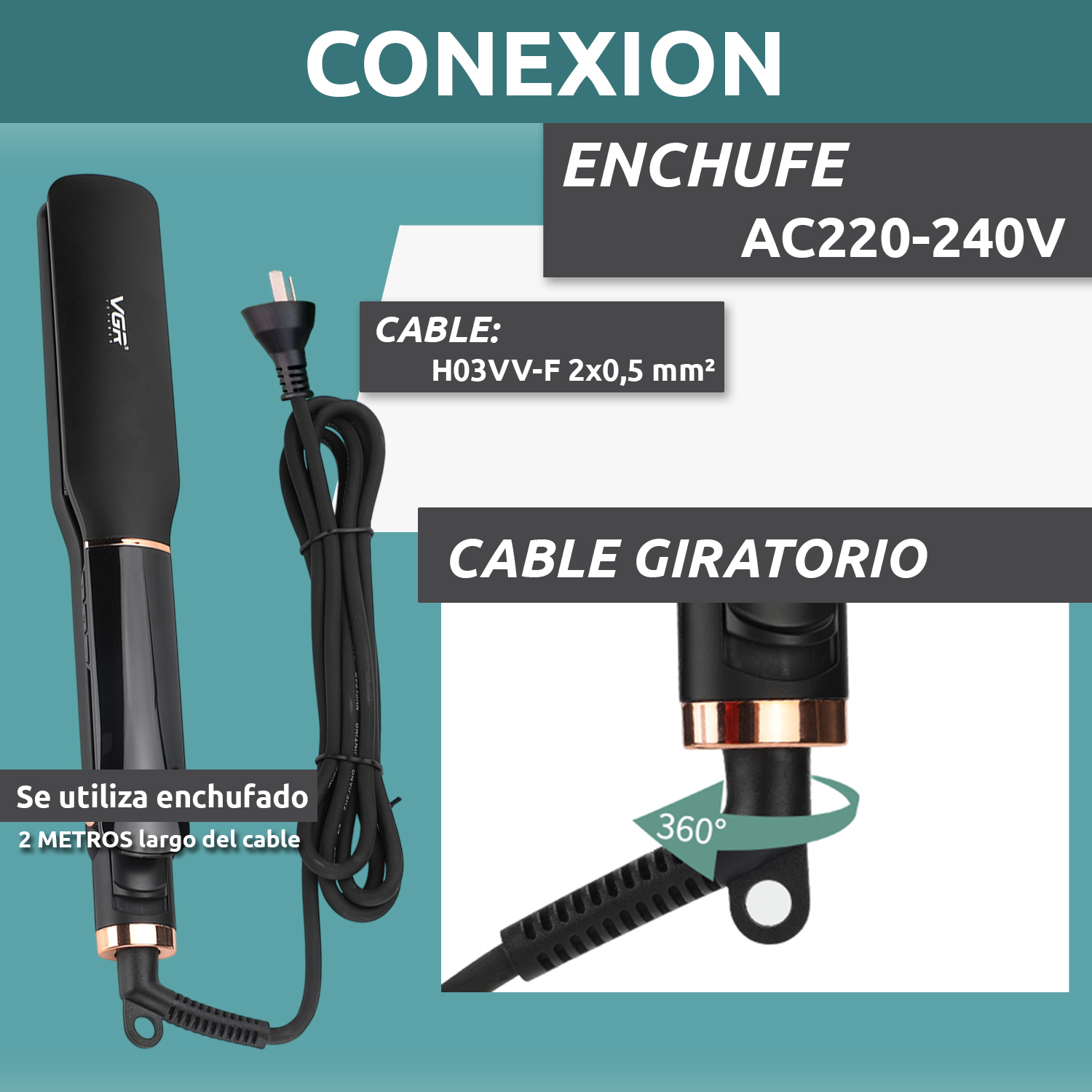 Planchita Rizadora Profesional Pelo VGR V-519C 7 Niveles Color Negro - Image 7