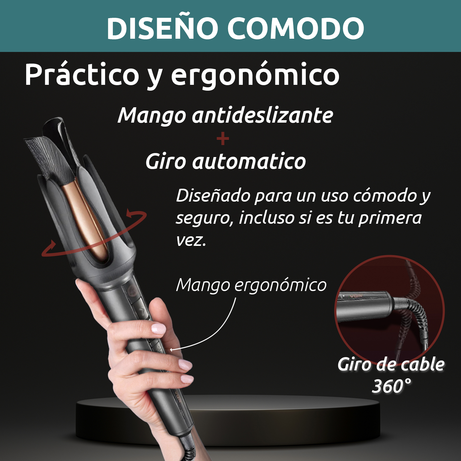 Buclera Automatica Profesional Para Cabello Rulos VGR V-581 210°C Color Negro - Image 6