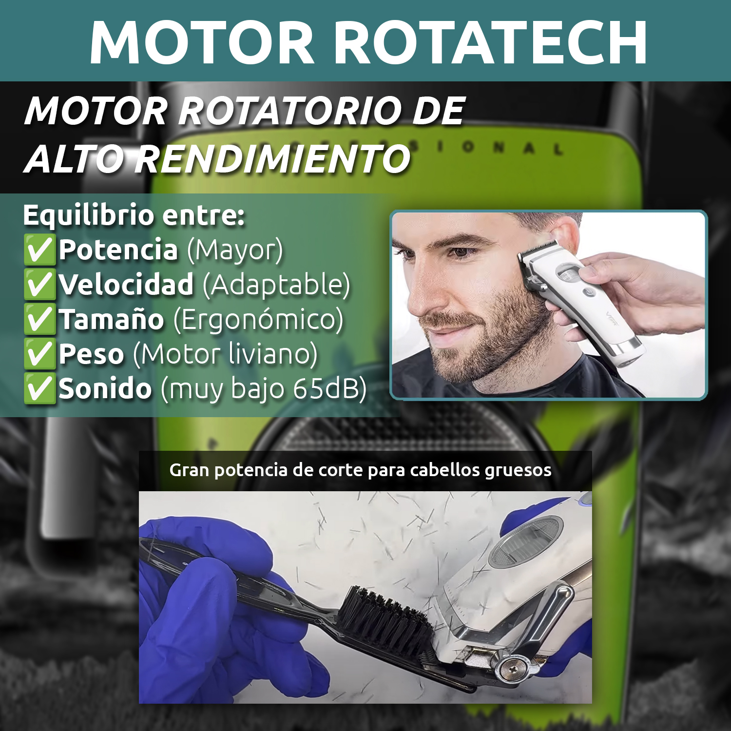 Máquina Cortar Pelo Vgr V-880c Cerámica Motor Rotatech Bldc 7200rpm Color Negro - Image 3