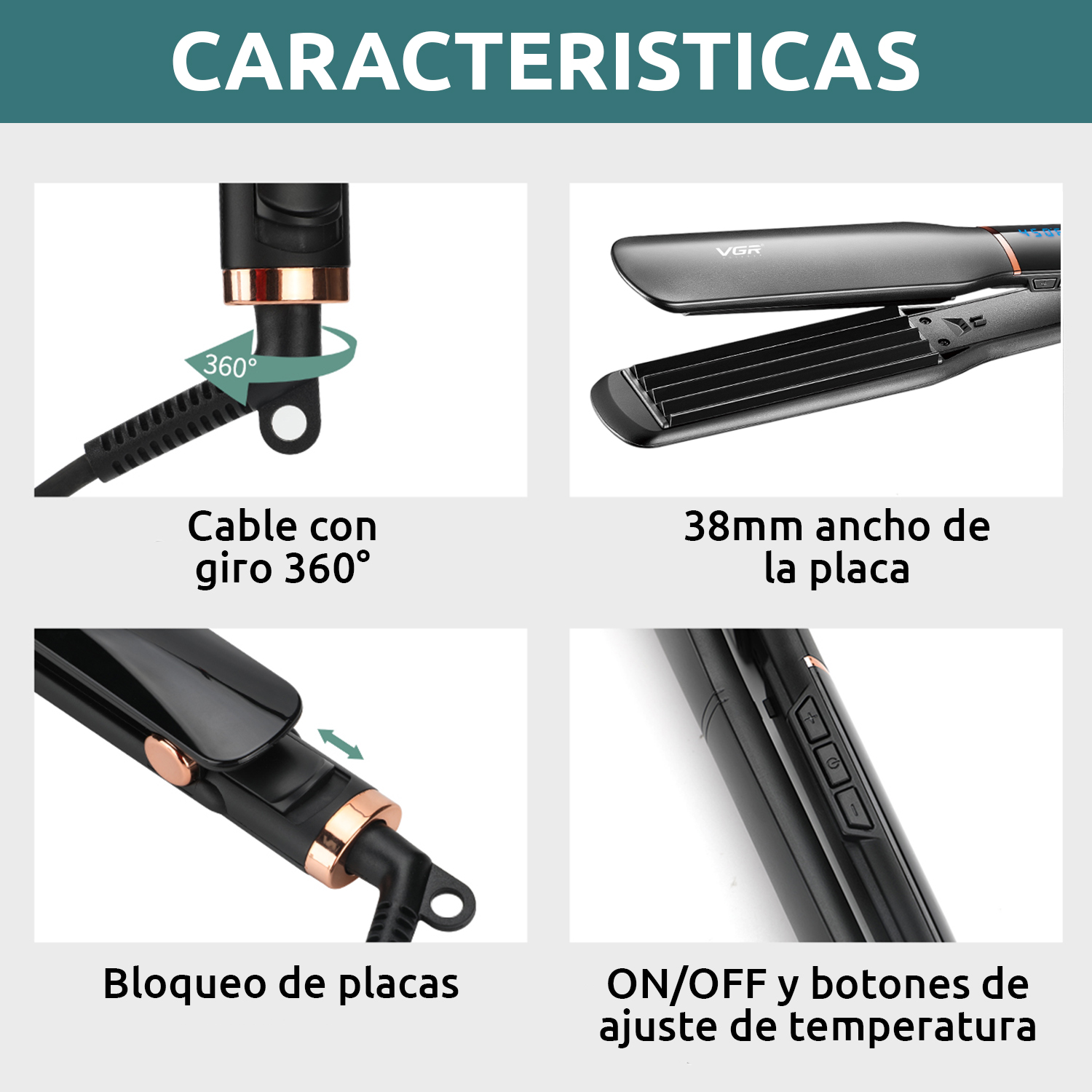 Planchita Rizadora Profesional Pelo VGR V-519C 7 Niveles Color Negro - Image 6