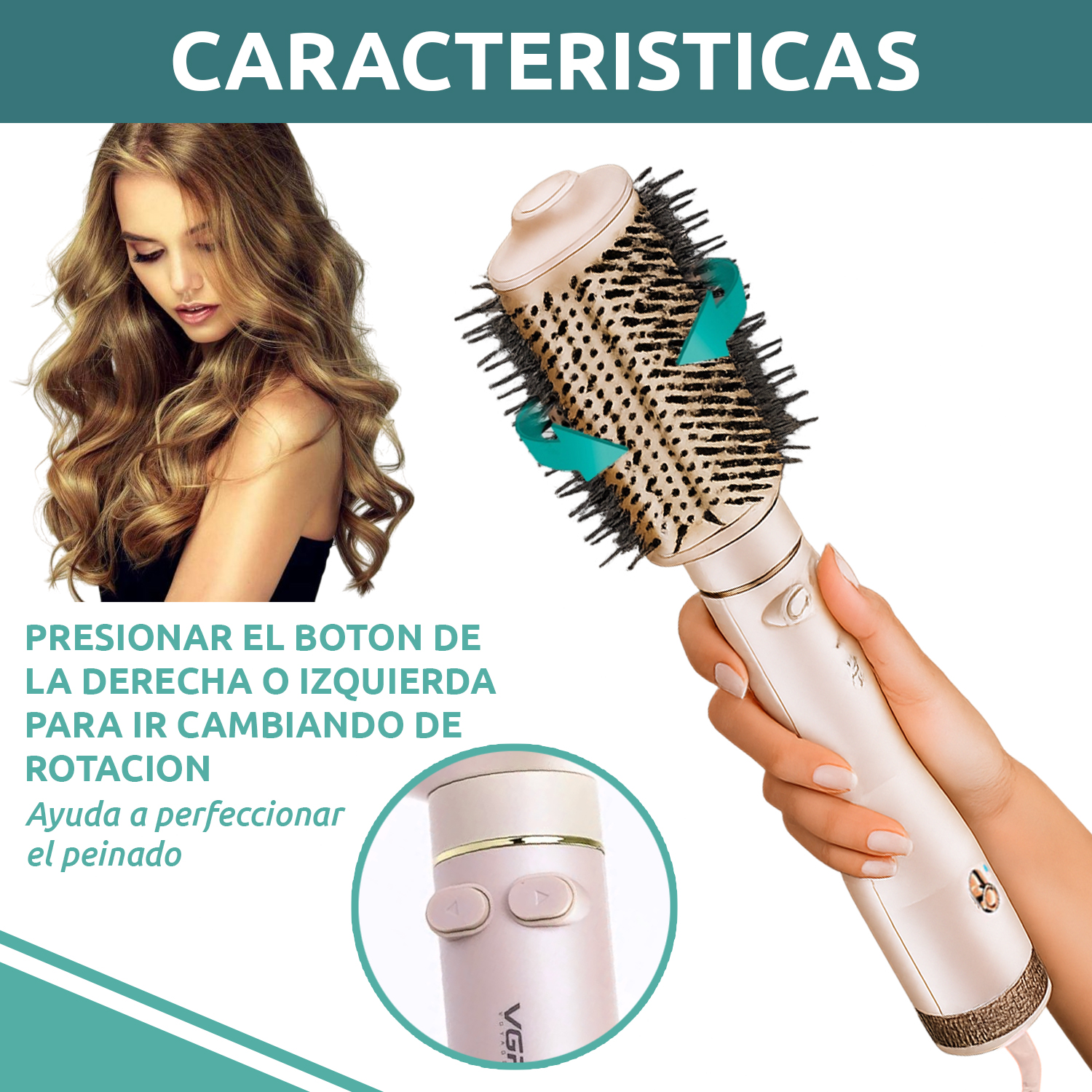 Cepillo Secador Cabello Giratorio VGR V-494 2 Velocidades Color Rosa - Image 4