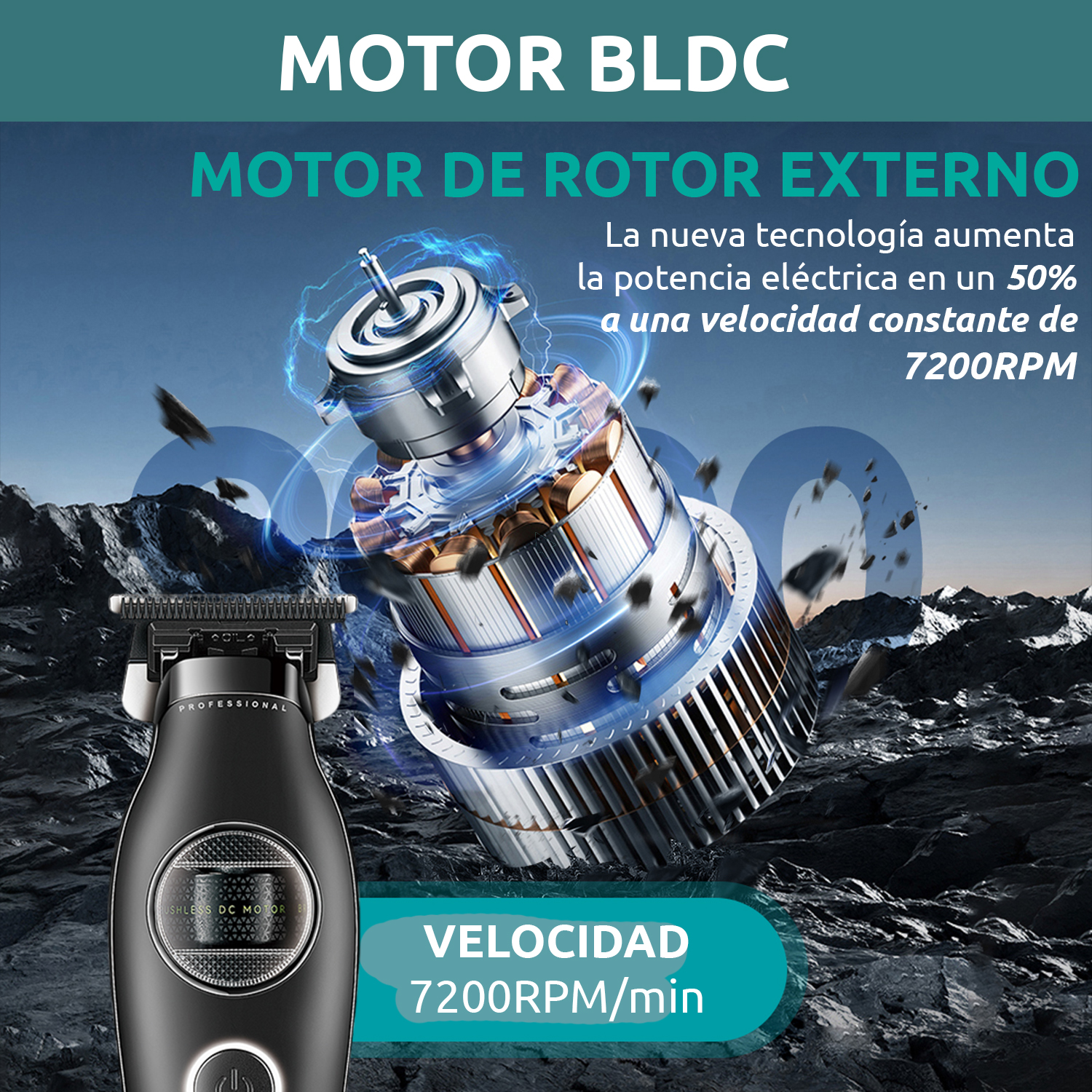 Maquina de cortar Pelo Patillera Trimmer Vgr V-880t Rotatech Bldc 7200RPM Color Negro - Image 6