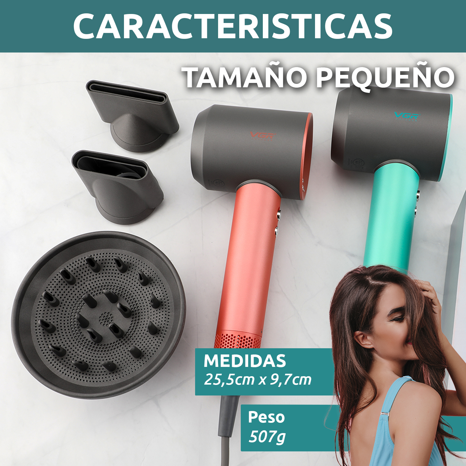 Secador De Pelo Profesional VGR V-440 Iónico 1400w BLDC Color Rojo - Image 7