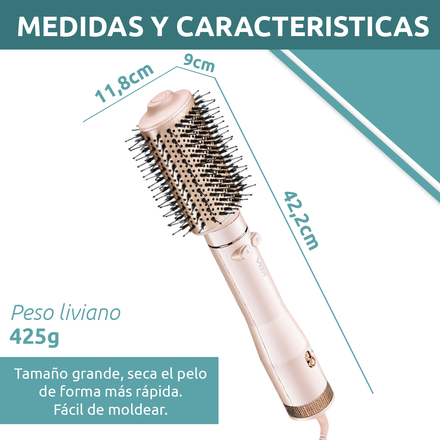 Cepillo Secador Cabello Giratorio VGR V-494 2 Velocidades Color Rosa - Image 9