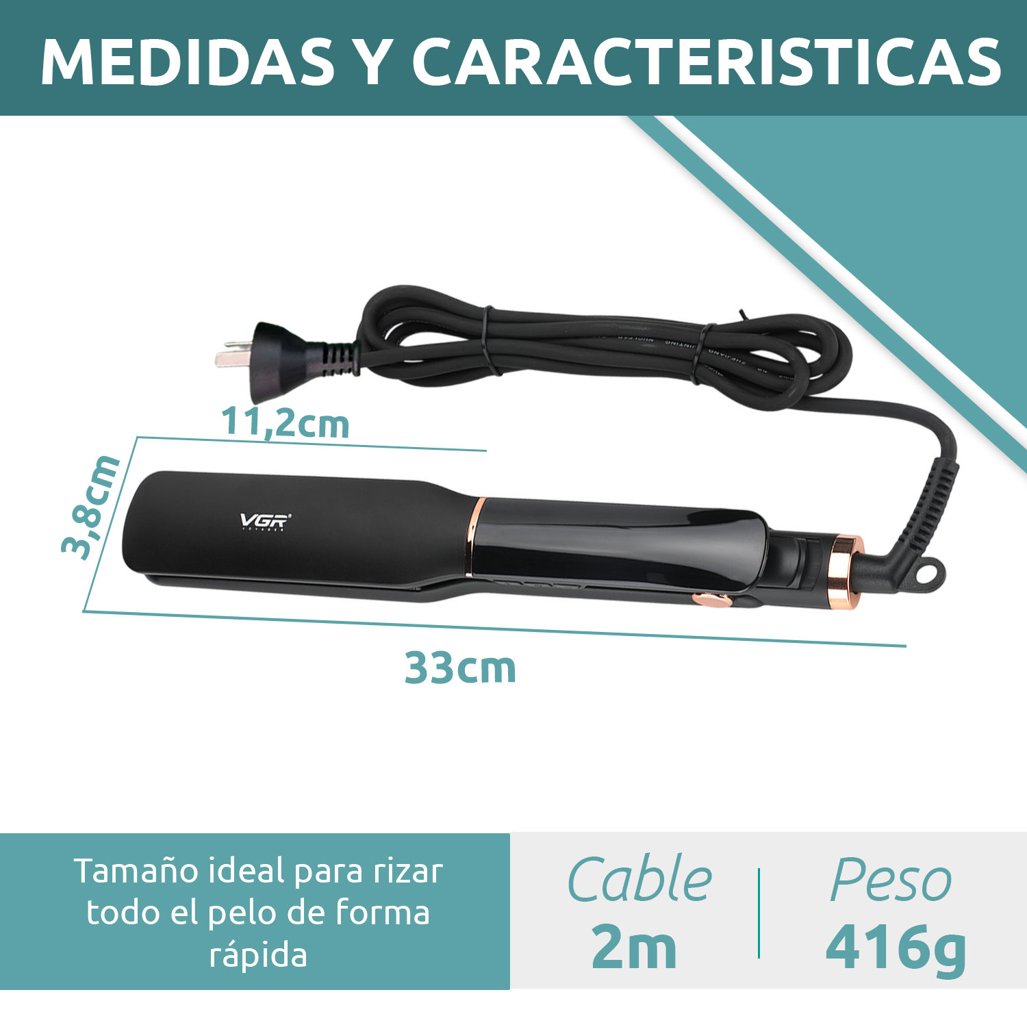 Planchita Rizadora Profesional Pelo VGR V-519C 7 Niveles Color Negro - Image 9