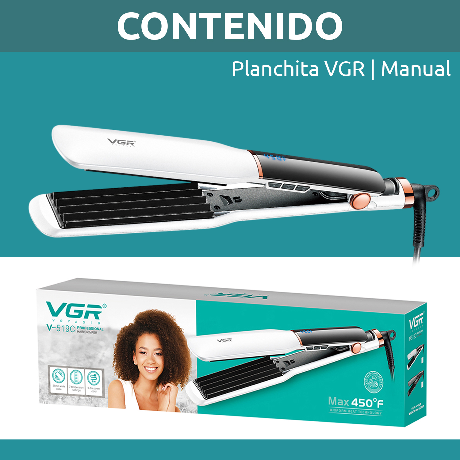 Planchita Rizadora Profesional Pelo VGR V-519C 7 Niveles Color Blanco - Image 10