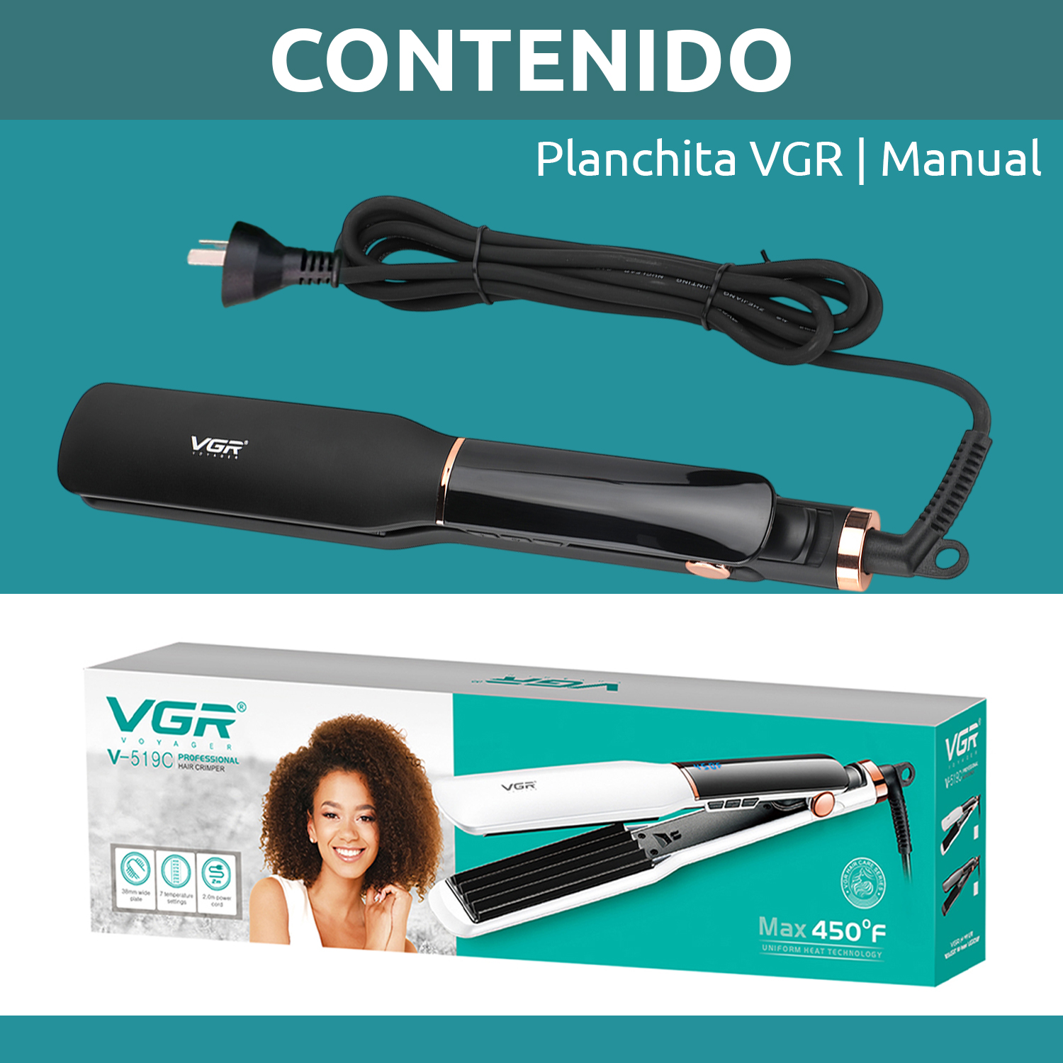 Planchita Rizadora Profesional Pelo VGR V-519C 7 Niveles Color Negro - Image 10
