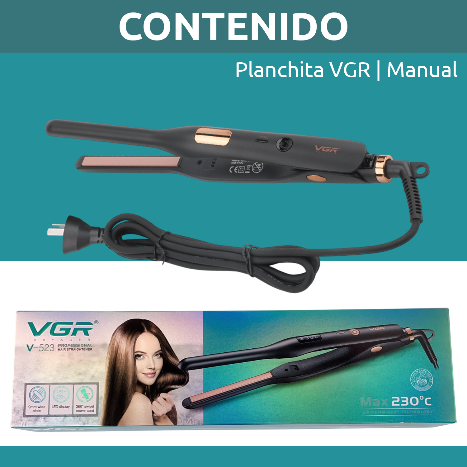 Planchita Mini Pelo Lacio Bucle Corto VGR V-523 Cerámica Color Negro - Image 10