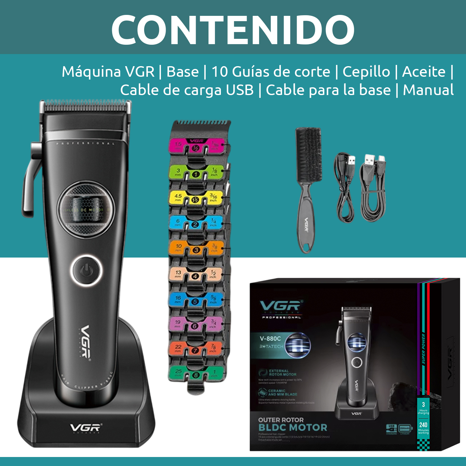 Máquina Cortar Pelo Vgr V-880c Cerámica Motor Rotatech Bldc 7200rpm Color Negro - Image 10