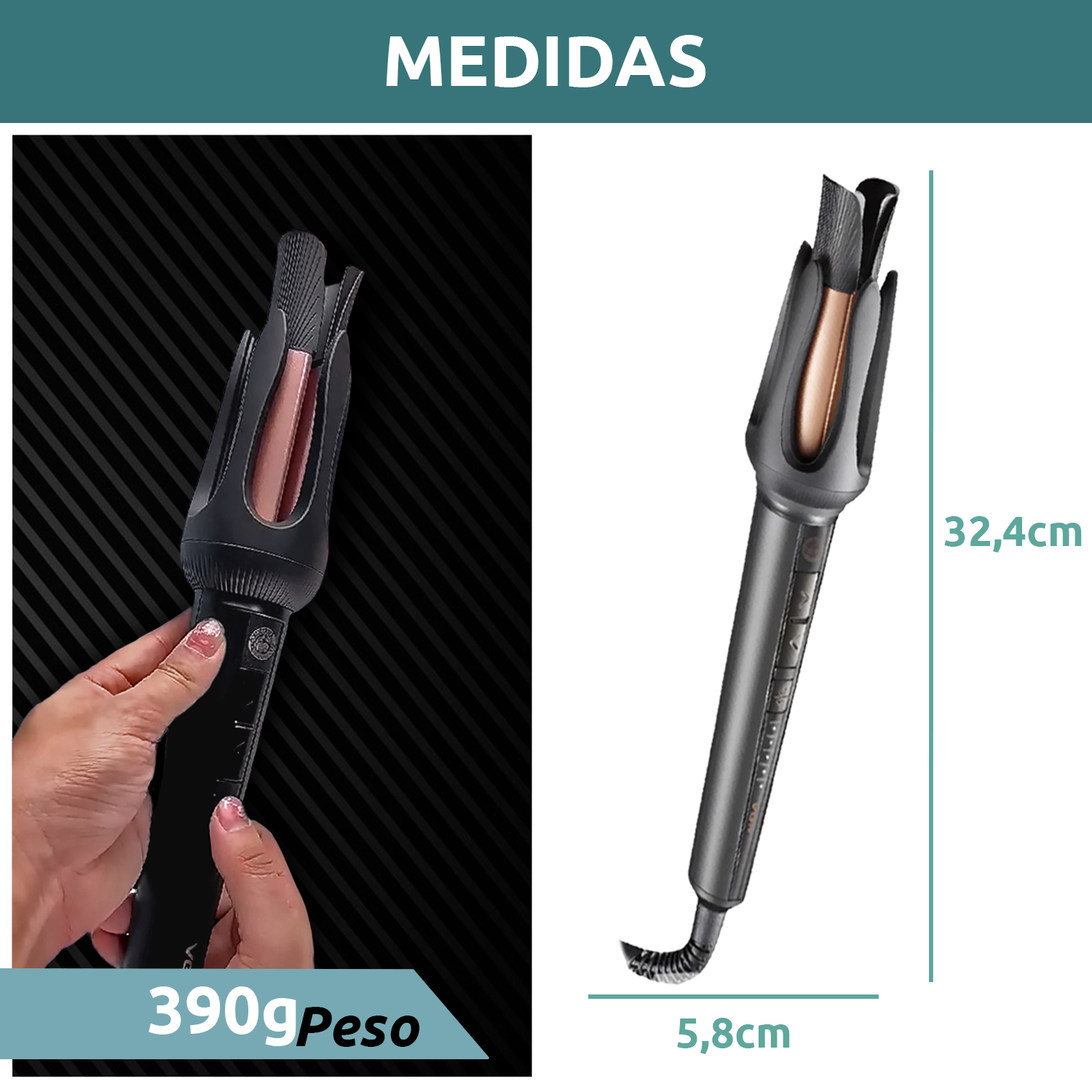 Buclera Automatica Profesional Para Cabello Rulos VGR V-581 210°C Color Negro - Image 9