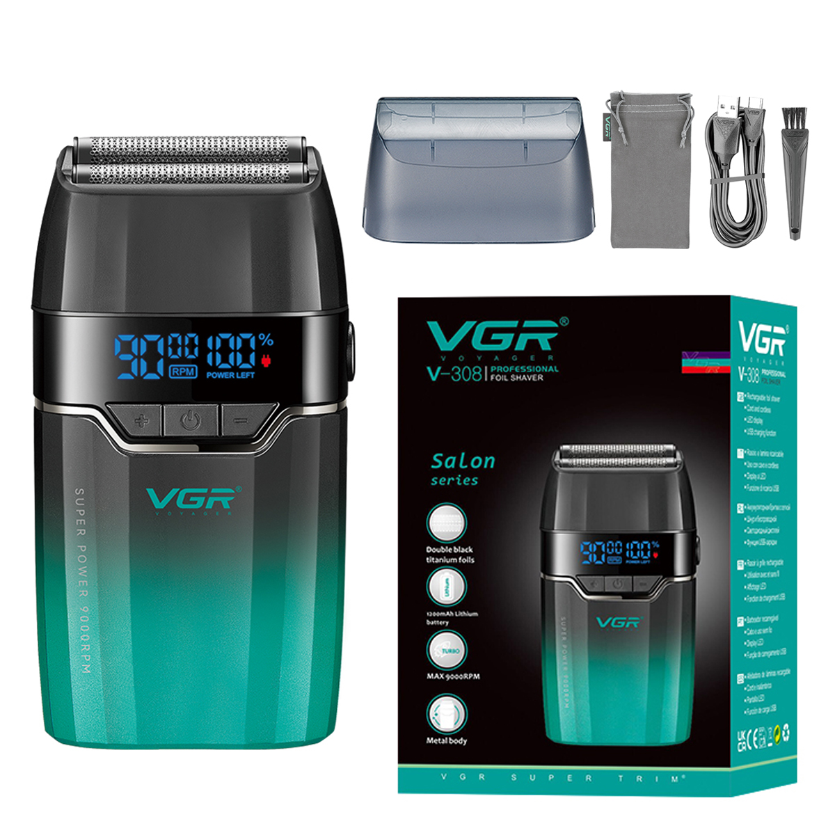 Afeitadora Eléctrica Hombre Barba VGR V-308 Turbo 9000RPM Color Verde