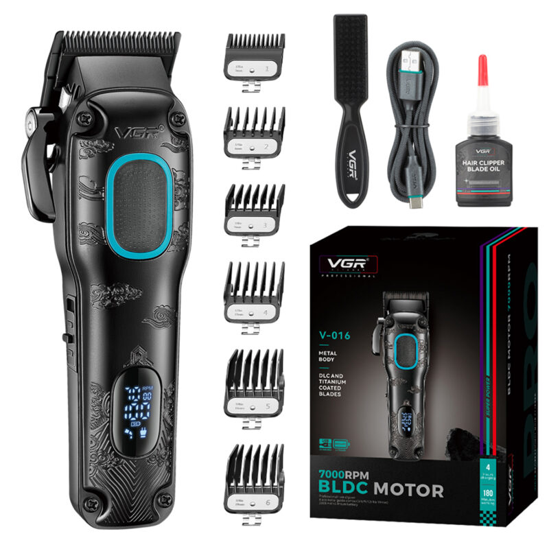 Maquina Cortar Pelo VGR V-016 Profesional Bldc 7000RPM Metal 8W Color Negro Y Verde