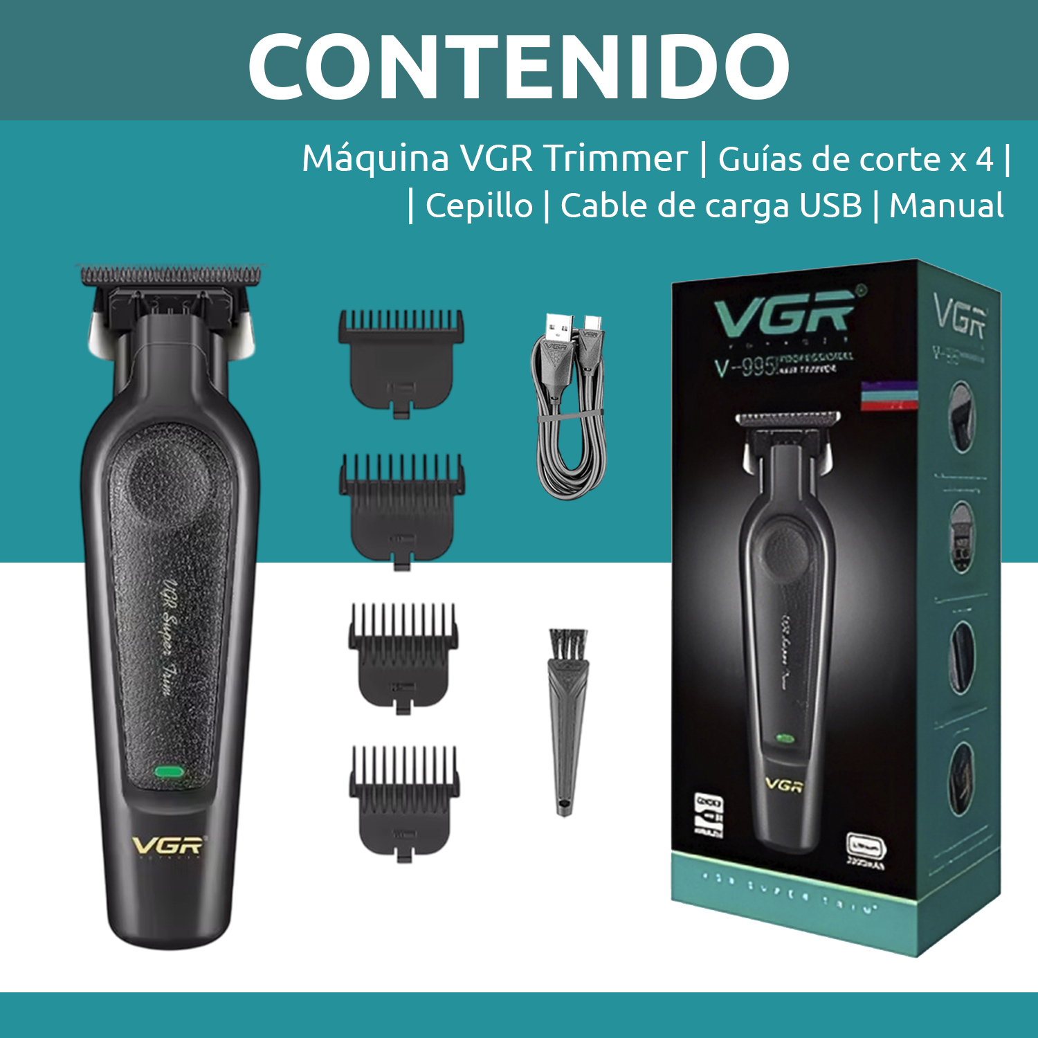 Cortadora De Pelo Patillera Trimmer VGR V-995 Usb 7000RPM T-blade Color Negro - Image 10