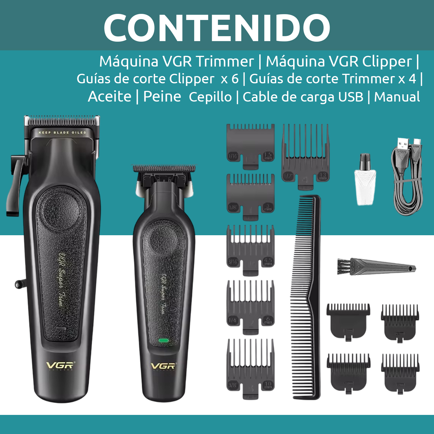 Maquina Corta Pelo Barba Trimmer Vgr V-197 y V-995 Inalámbrica Usb Color Negro - Image 10