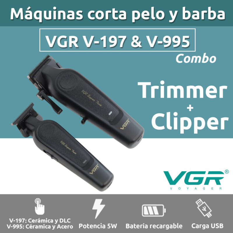 Alternative view of Maquina Corta Pelo Barba Trimmer Vgr V-197 y V-995 Inalámbrica Usb Color Negro