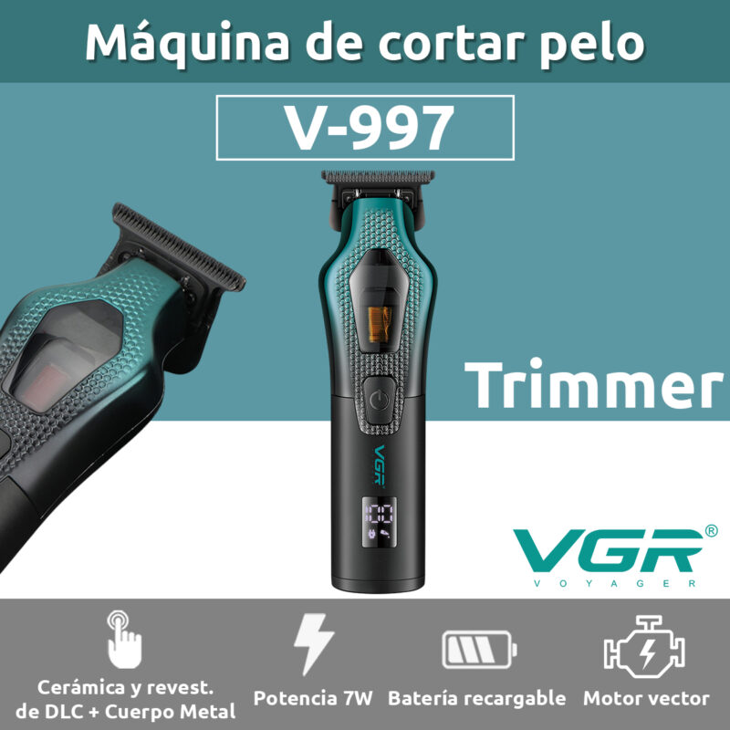 Alternative view of Máquina Corta Pelo Patillera Trimmer VGR V-997 Motor Vector 11000RPM Color Verde