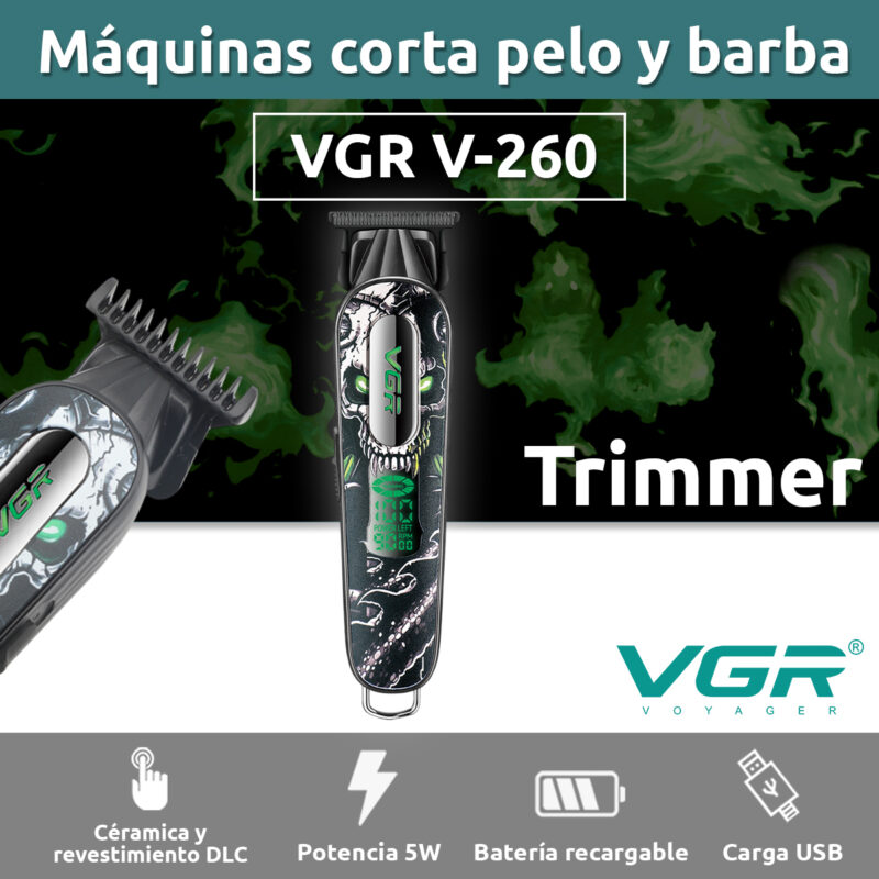Alternative view of Cortadora De Pelo Patillera Pro VGR V-260 Metal Cuchilla DLC 9000RPM Color Verde