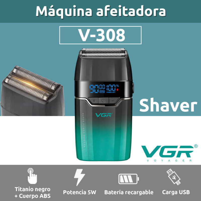 Alternative view of Afeitadora Eléctrica Hombre Barba VGR V-308 Turbo 9000RPM Color Verde