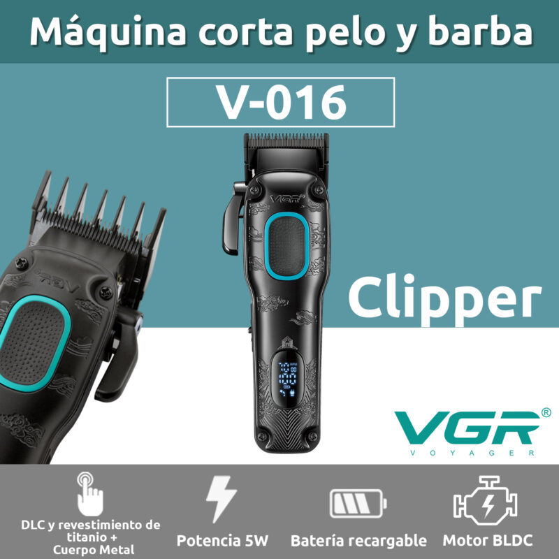 Alternative view of Maquina Cortar Pelo VGR V-016 Profesional Bldc 7000RPM Metal 8W Color Negro Y Verde