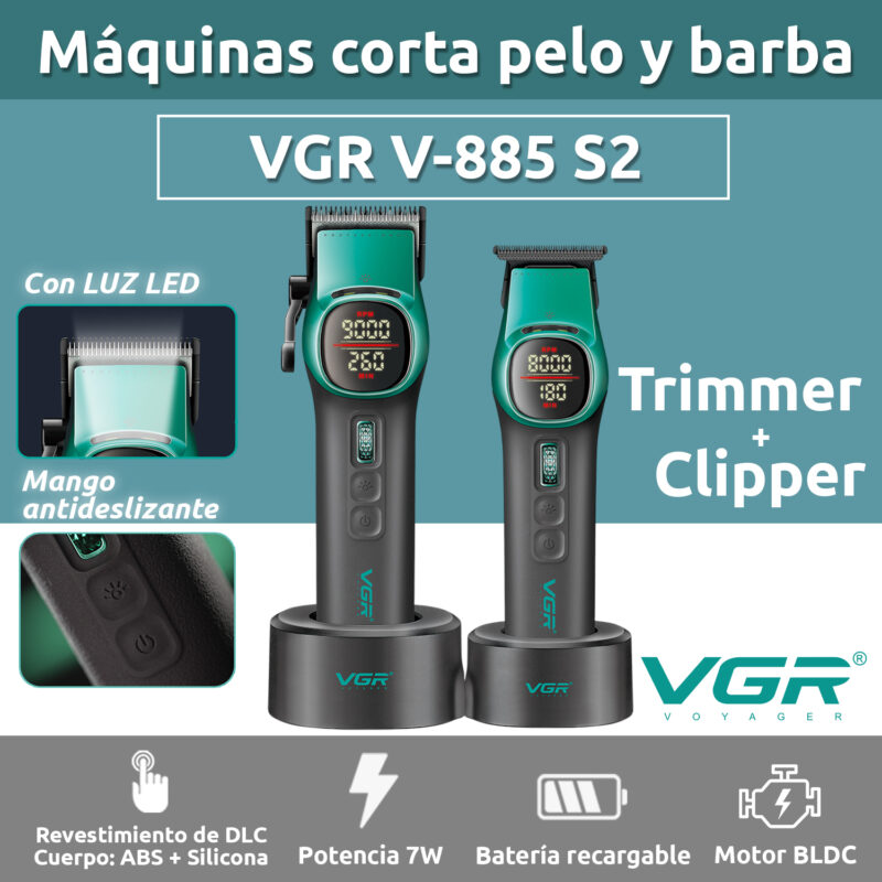 Alternative view of Set Profesional Maquina Cortar Pelo Clipper + Trimmer Vgr V-885 S2 Motor BLDC Color Verde