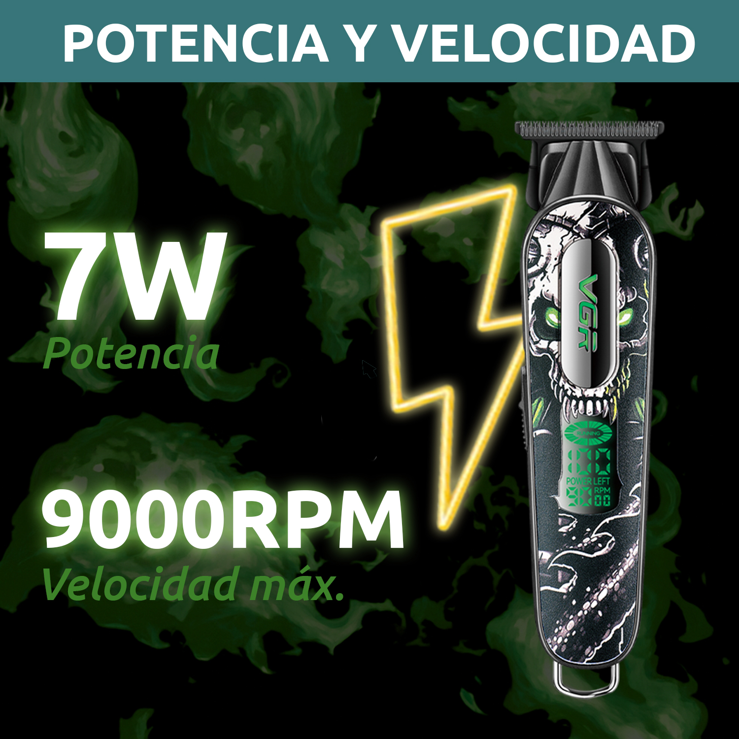 Cortadora De Pelo Patillera Pro VGR V-260 Metal Cuchilla DLC 9000RPM Color Verde - Image 3