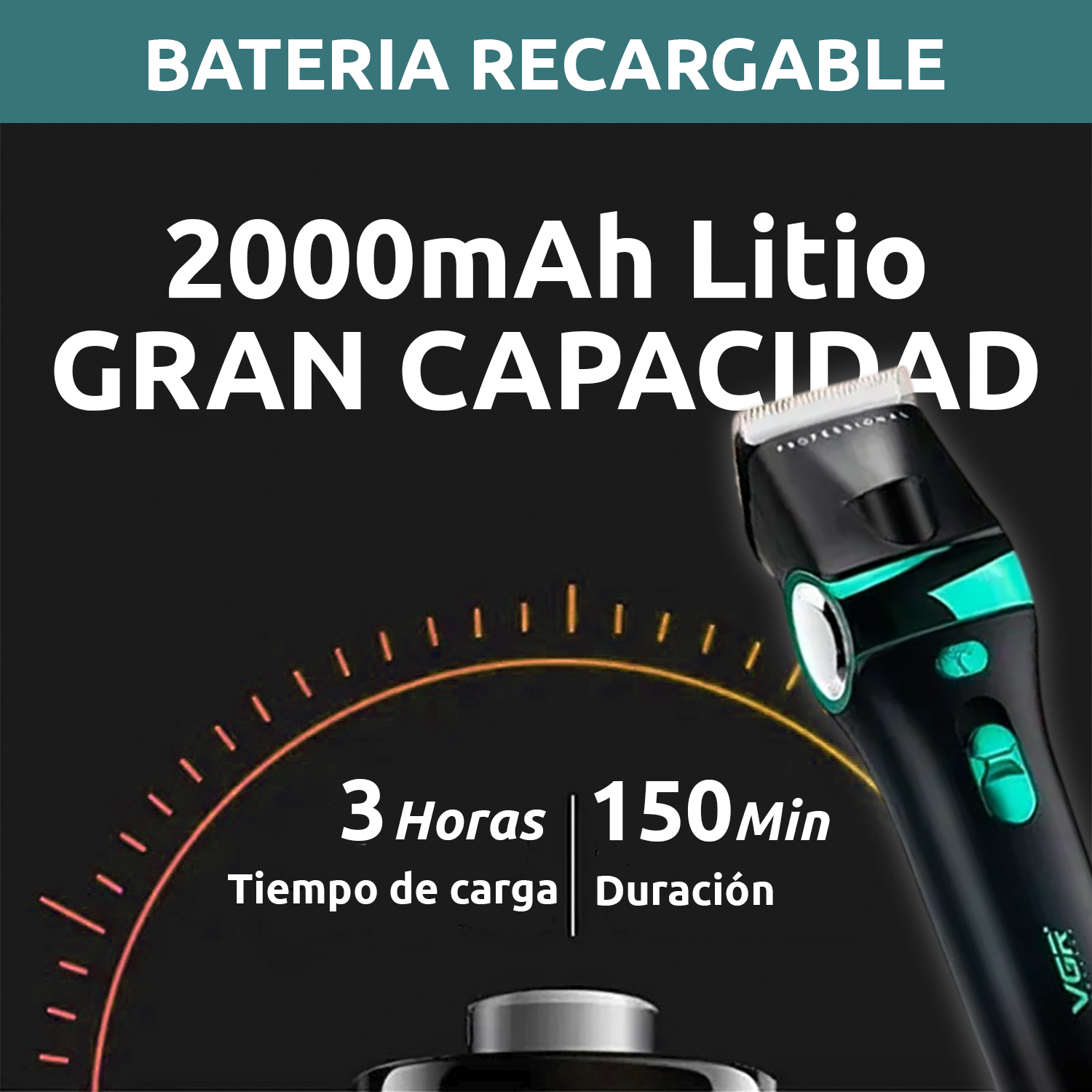 Máquina Cortar Pelo Peladora Mascotas VGR V-225 Luz 7000RPM Color Verde - Image 4