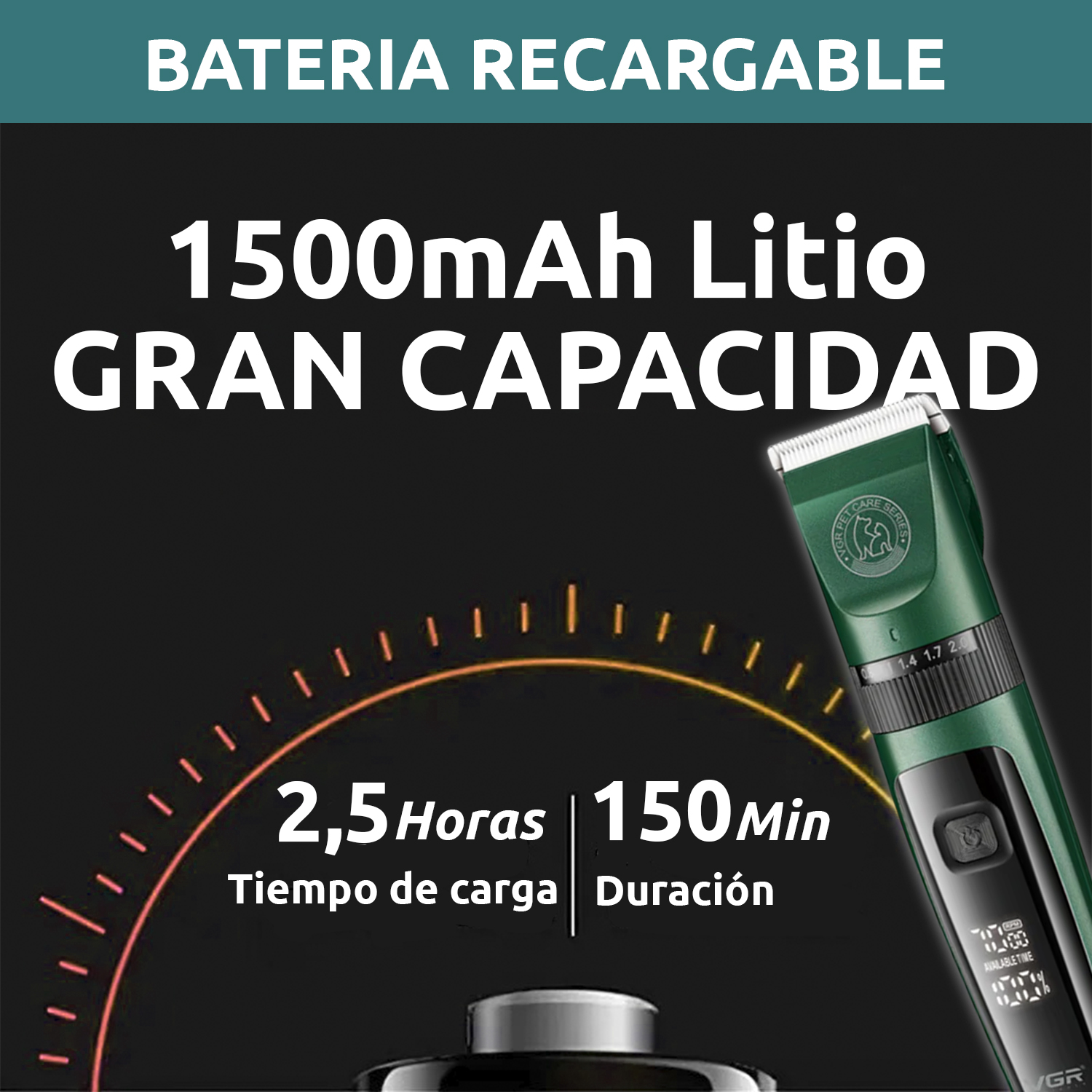 Máquina Cortar Pelo Peladora Mascota VGR V-240 7000RPM Color Verde - Image 4