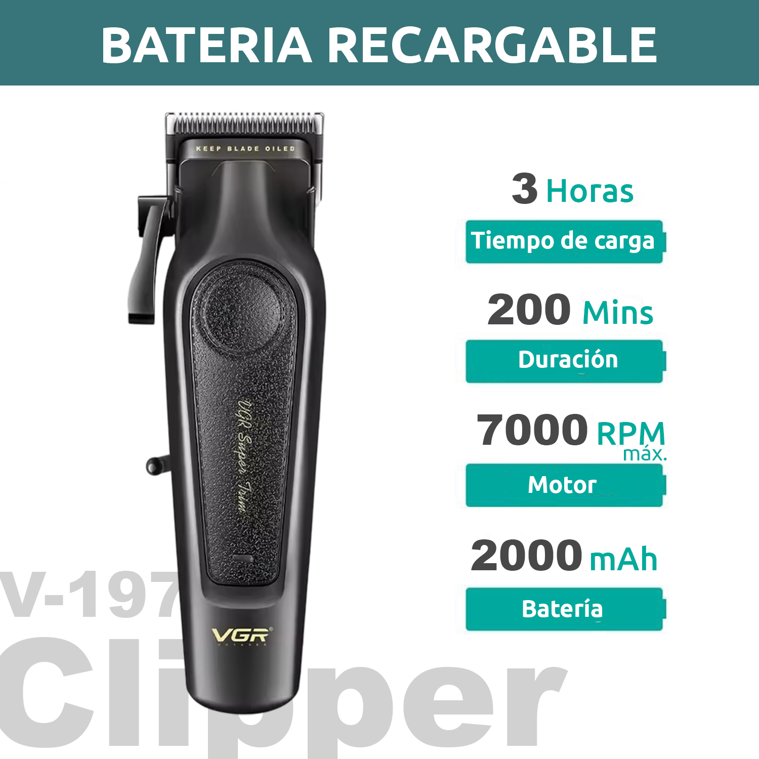Maquina Corta Pelo Barba Trimmer Vgr V-197 y V-995 Inalámbrica Usb Color Negro - Image 4