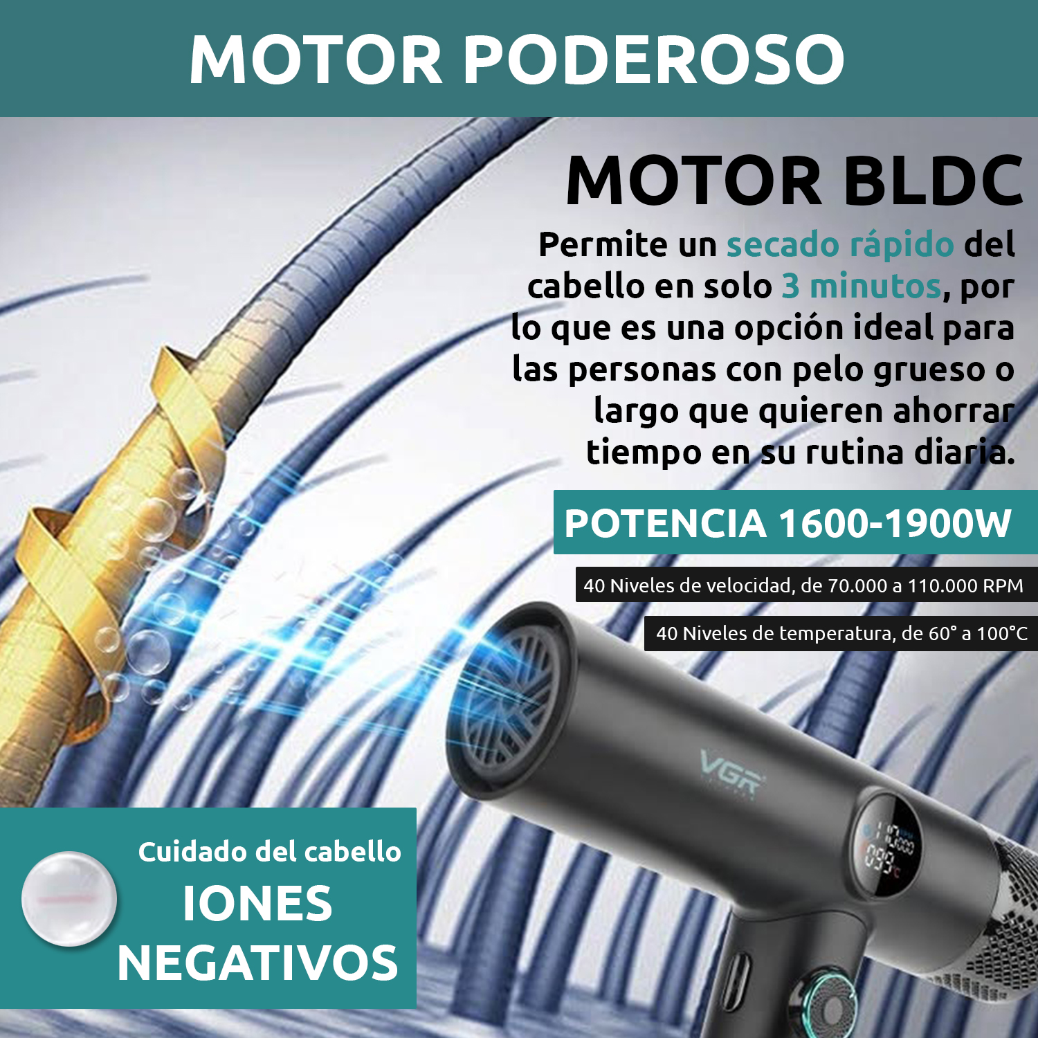 Set Premium Barbería Maletín Clipper V-001 Trimmer Shaver Secador Color Rojo - Image 7