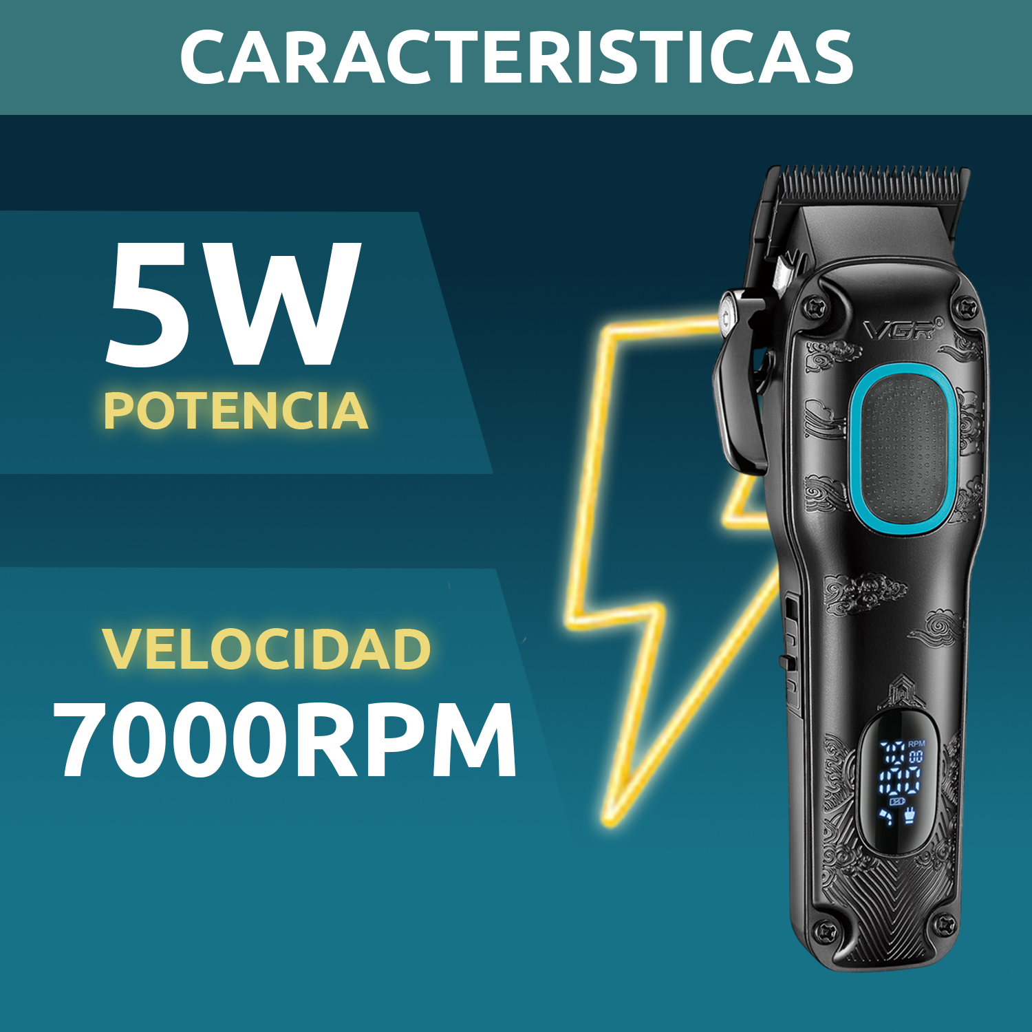 Maquina Cortar Pelo VGR V-016 Profesional Bldc 7000RPM Metal 8W Color Negro Y Verde - Image 3