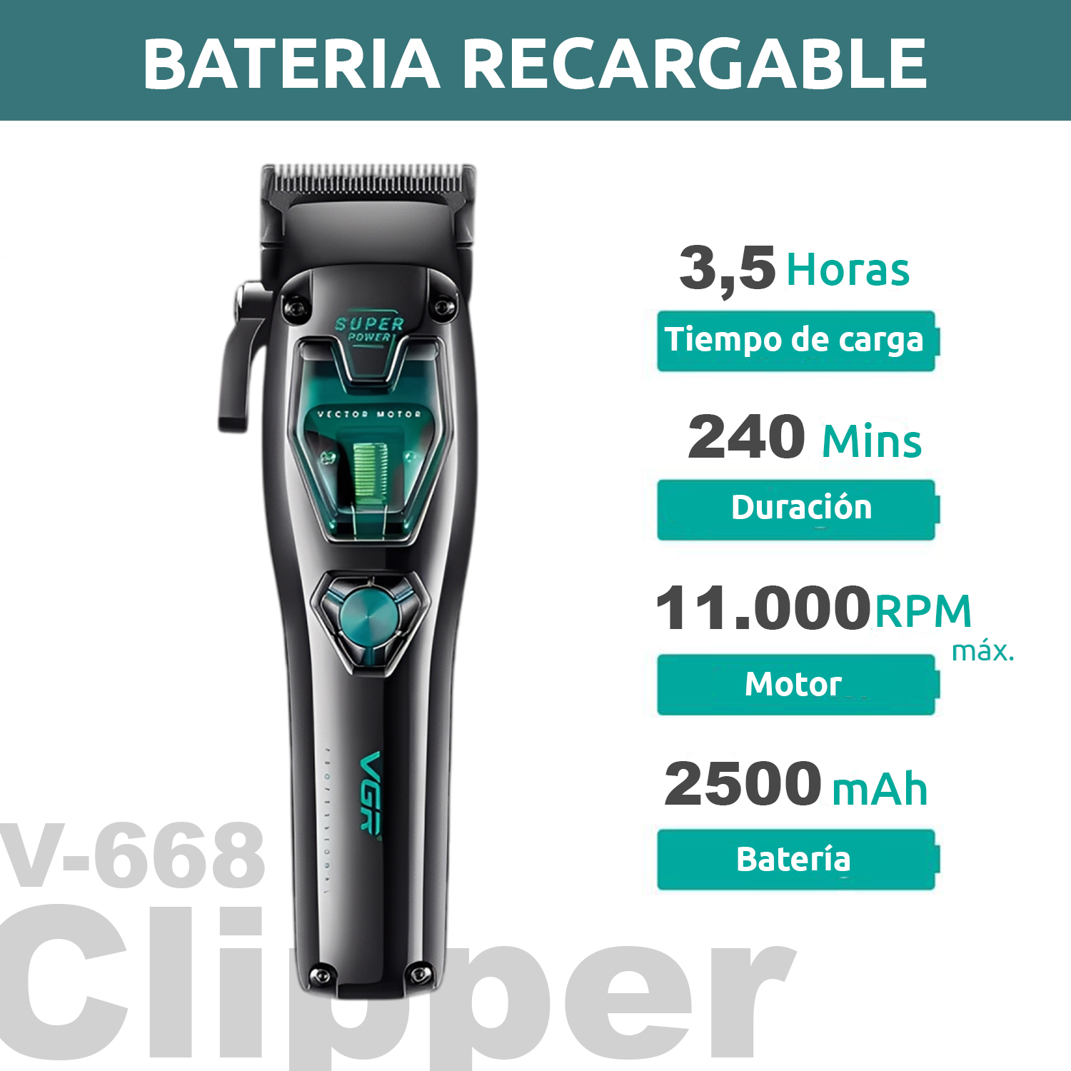 Máquina De Cortar Pelo VGR V-668 Inalámbrica Motor Vector Maletín - Image 5